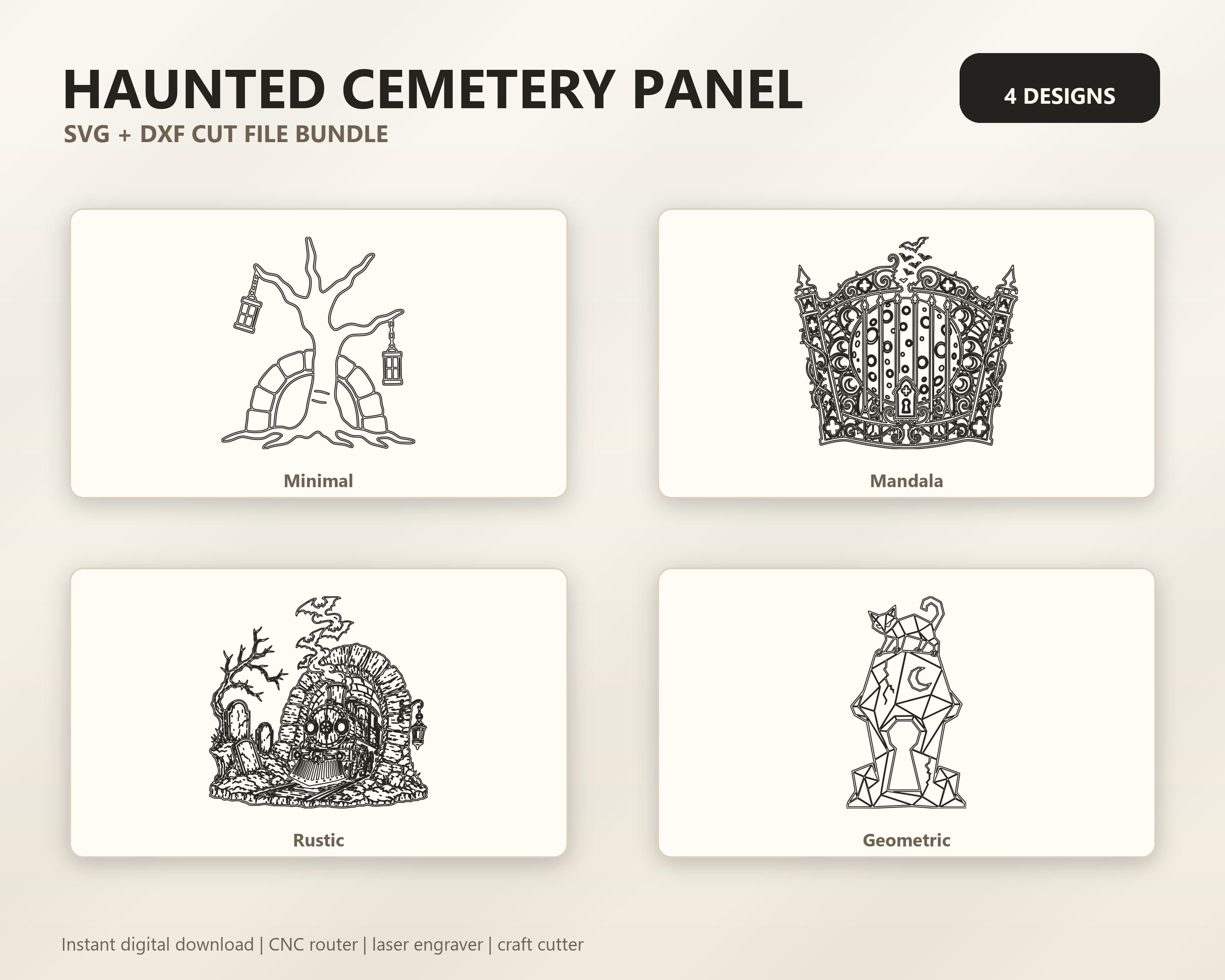 Haunted Cemetery Panel SVG DXF Bundle, 4 CNC Laser Cut Files image 6