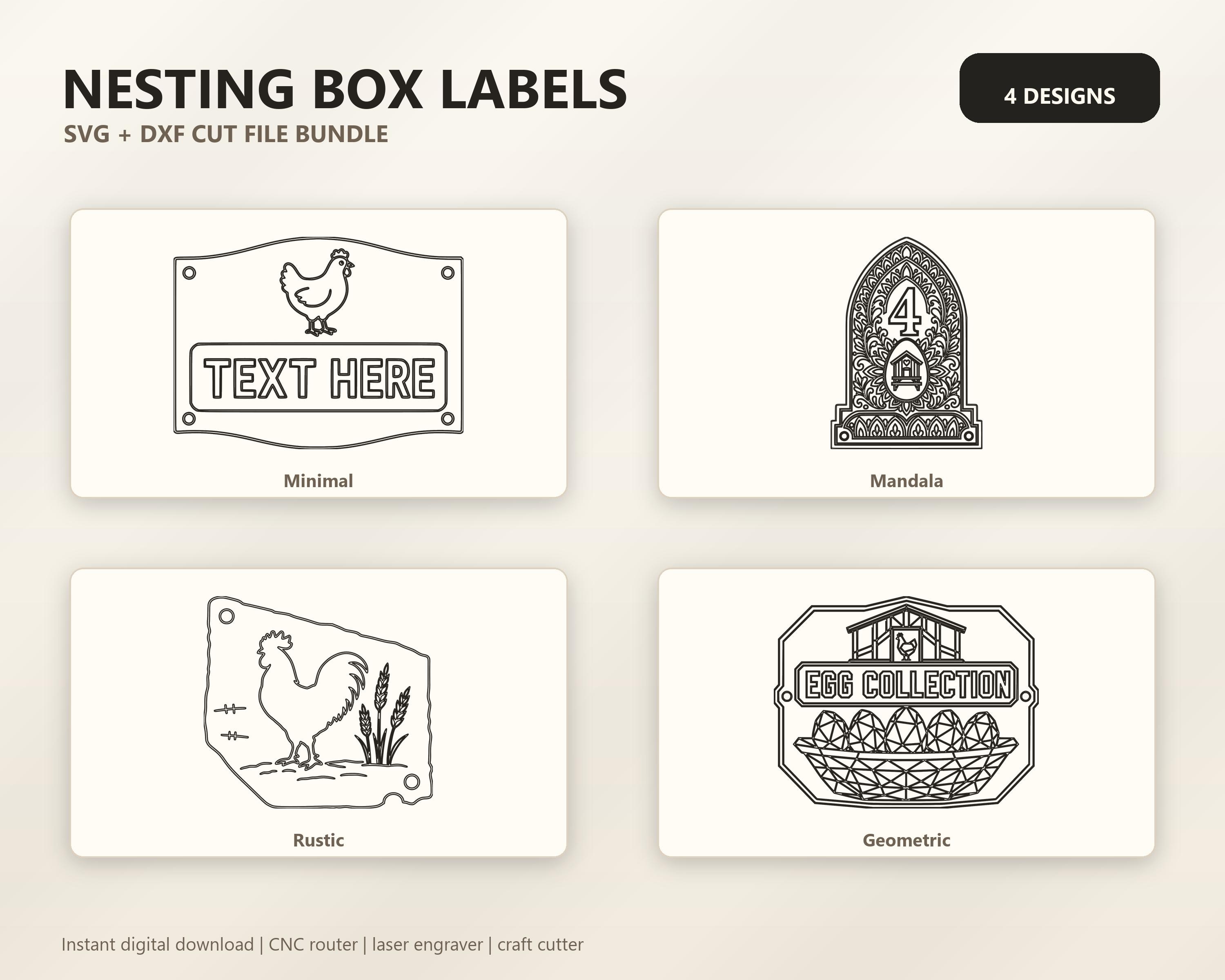 Nesting Box Labels SVG DXF Bundle, 4 CNC Laser Cut Files image 6