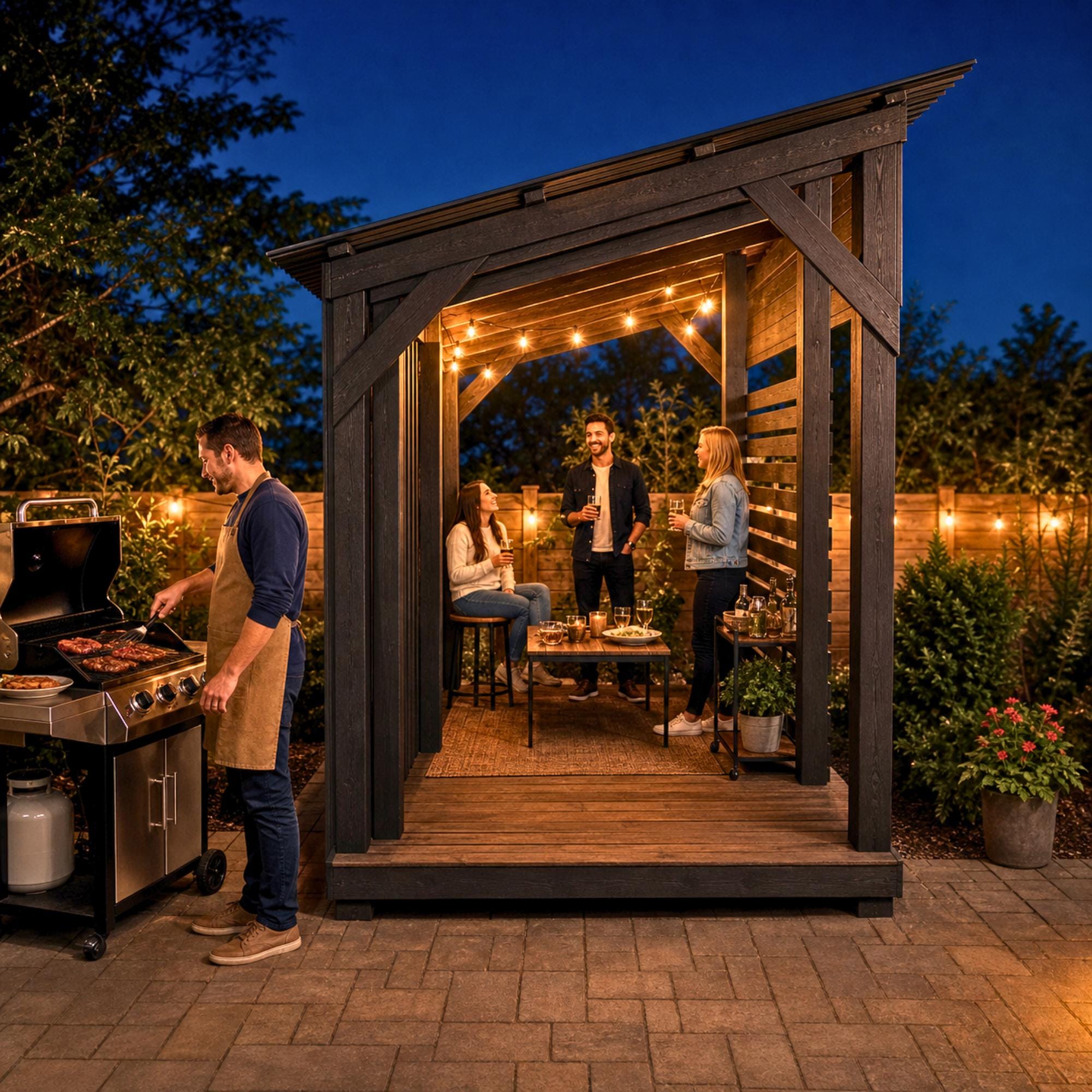 12x8 Shadow Porch Plans, DIY Outdoor Patio Shelter Build Guide, Backyard Pergola Gazebo Blueprint, Privacy Screen + 3D Model image 2