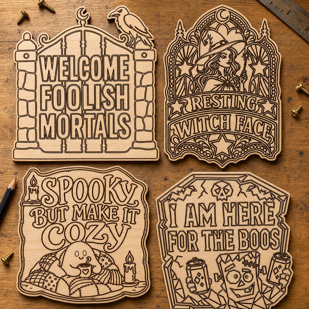 Funny Haunted Sign SVG DXF Bundle, 4 CNC Cut Files for Laser, Router, Glowforge, Cricut image 2