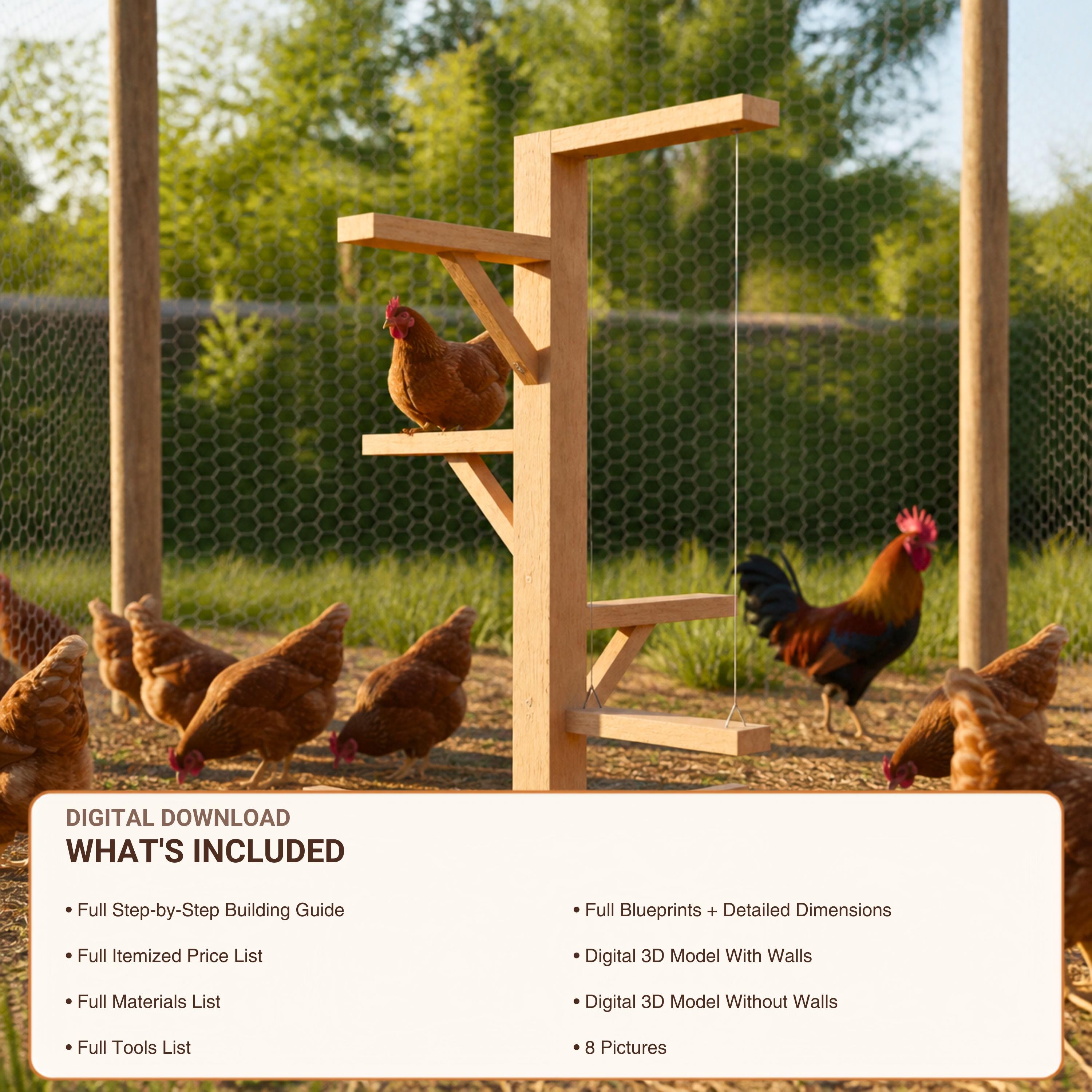Chicken Tower Plans 4-Foot, Coop Enrichment Perch with Swing, Bored Hens No More DIY PDF Download image 2