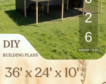 Zelfgemaakte paalschuurblauwdruk: 36 x 24 x 10 paardenstal, carport (digitale download)