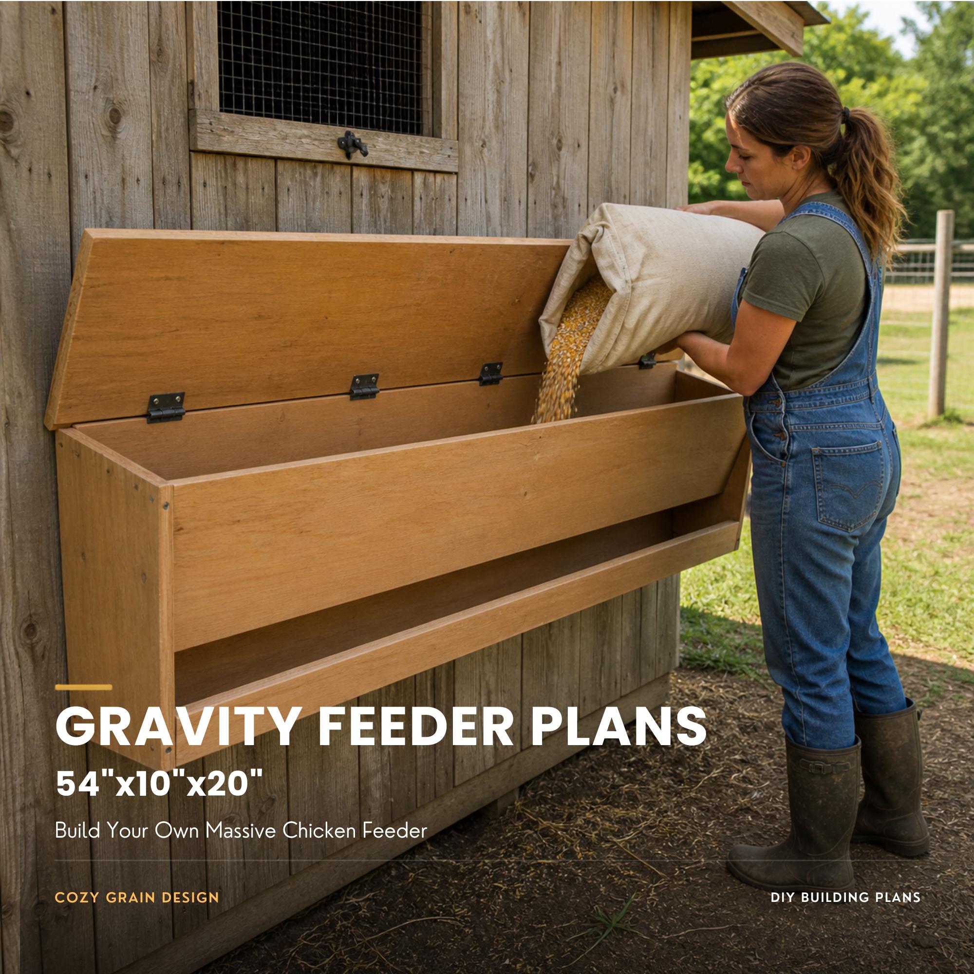 DIY Chicken Feeder Plans, One-Sheet Gravity Hopper Guide with Blueprints and STL