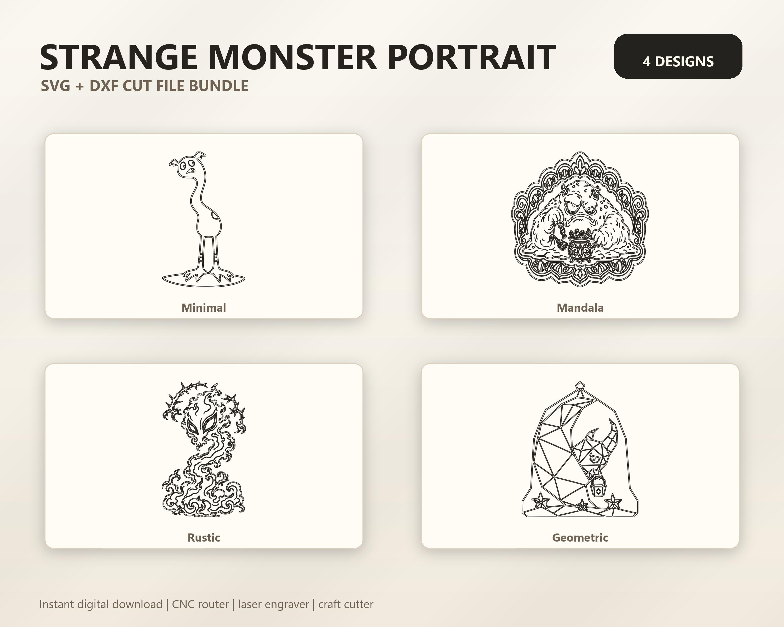 Strange Monster Portrait SVG DXF Bundle, 4 CNC Laser Cut Files image 6
