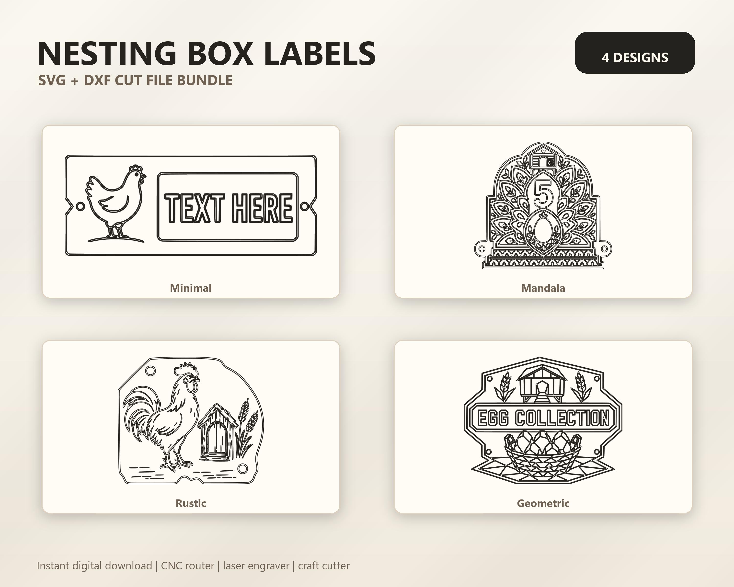 Nesting Box Labels SVG DXF Bundle, 4 CNC Laser Cut Files image 6