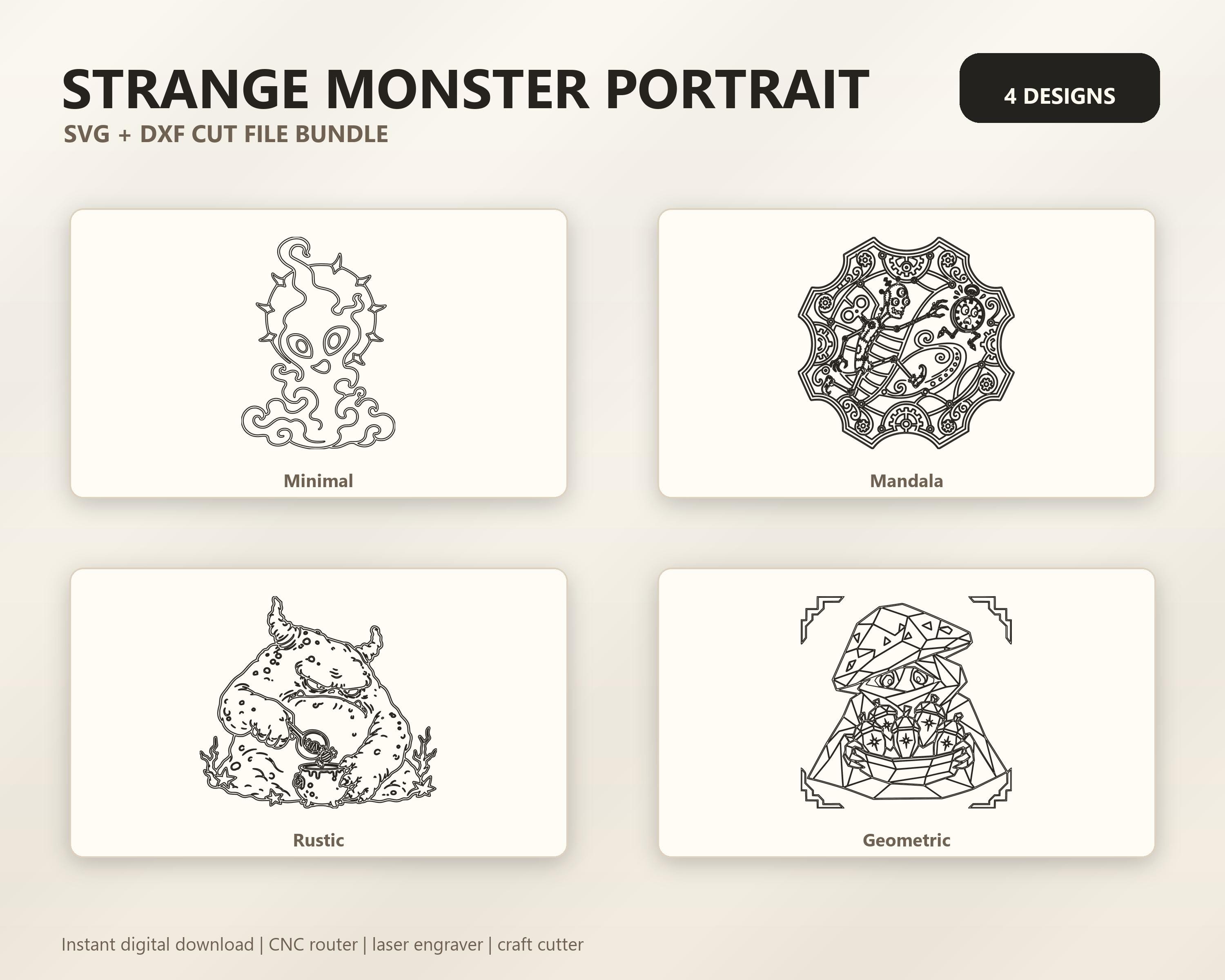 Strange Monster Portrait SVG DXF Bundle, 4 CNC Laser Cut Files image 5