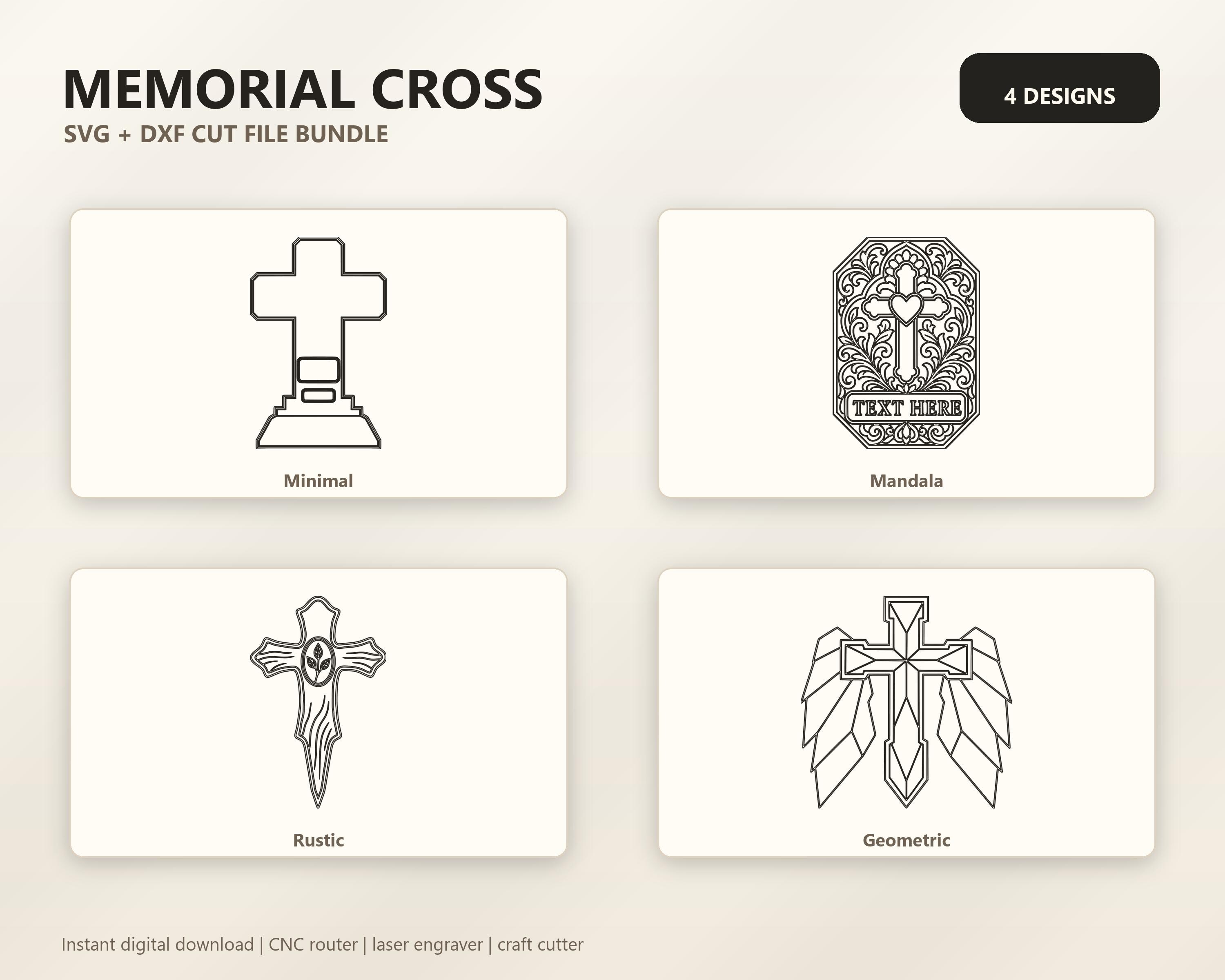 Memorial Cross SVG DXF Bundle, 4 CNC Cut Files for Laser, Router, Glowforge, Cricut image 6