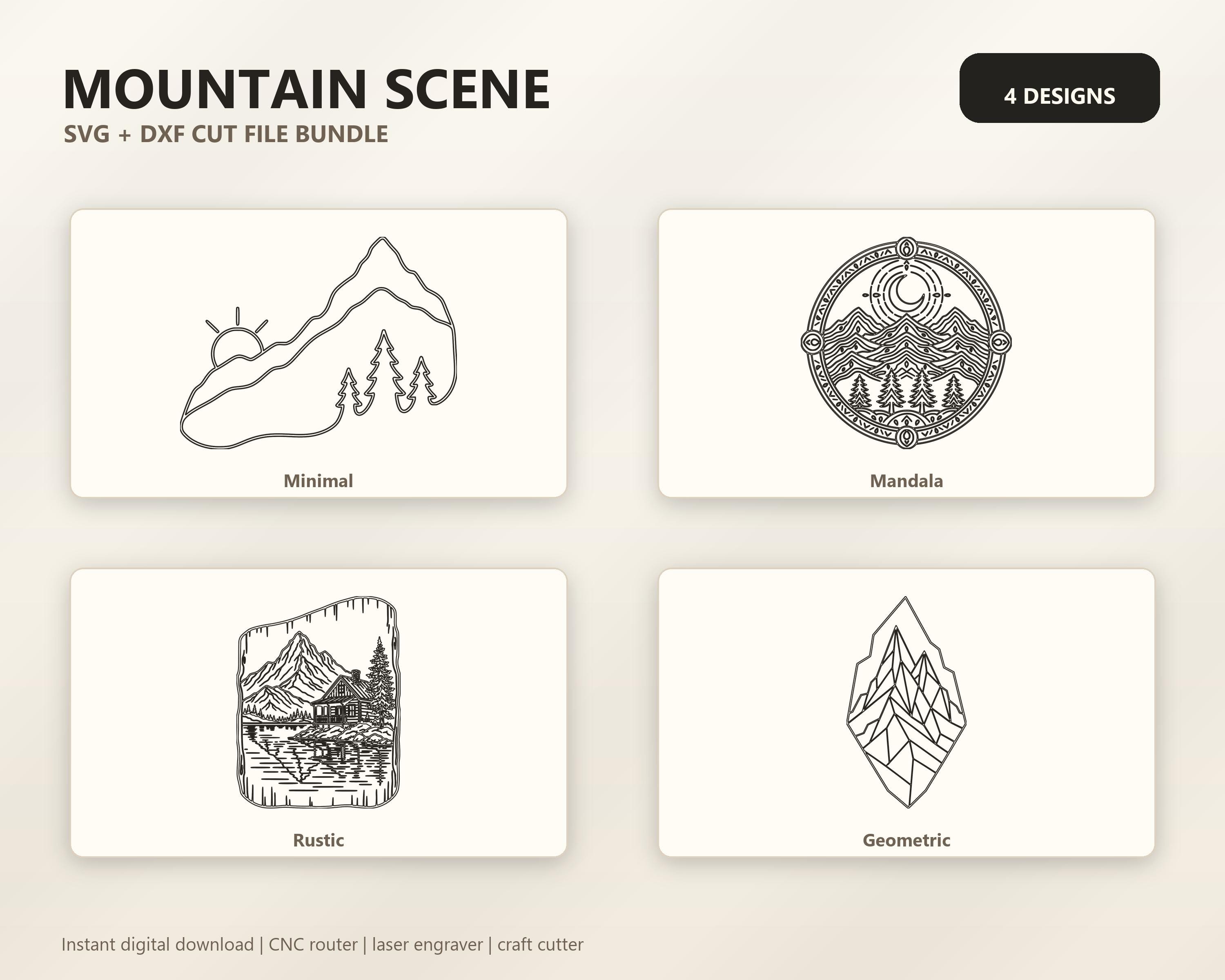 Mountain Scene SVG DXF Bundle, 4 CNC Cut Files for Laser, Router, Glowforge, Cricut image 6