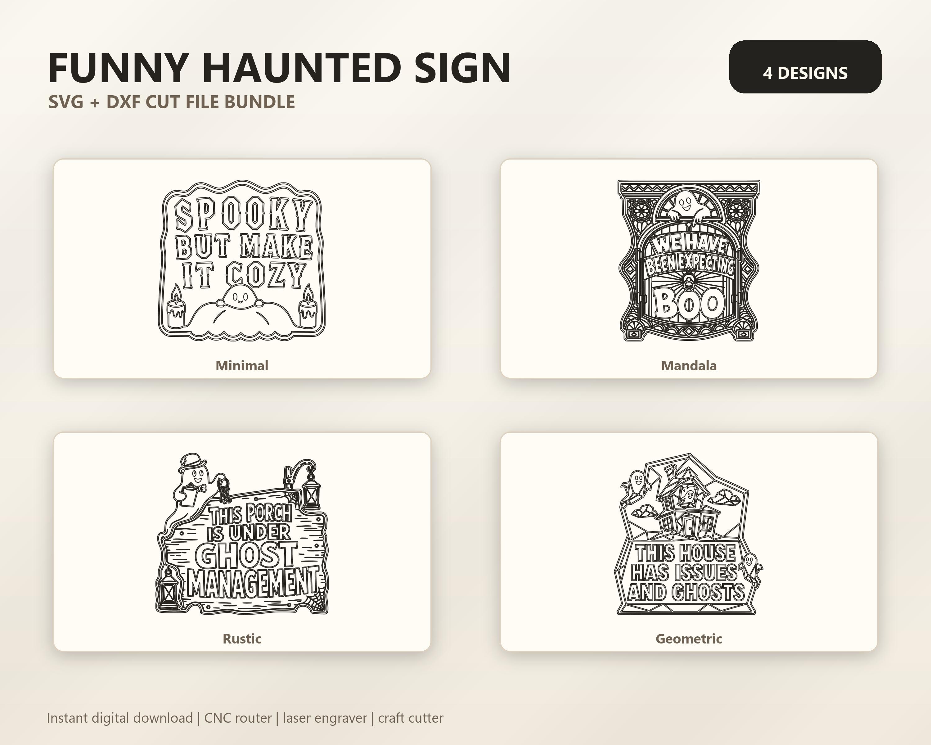 Funny Haunted Sign SVG DXF Bundle, 4 CNC Laser Cut Files image 6