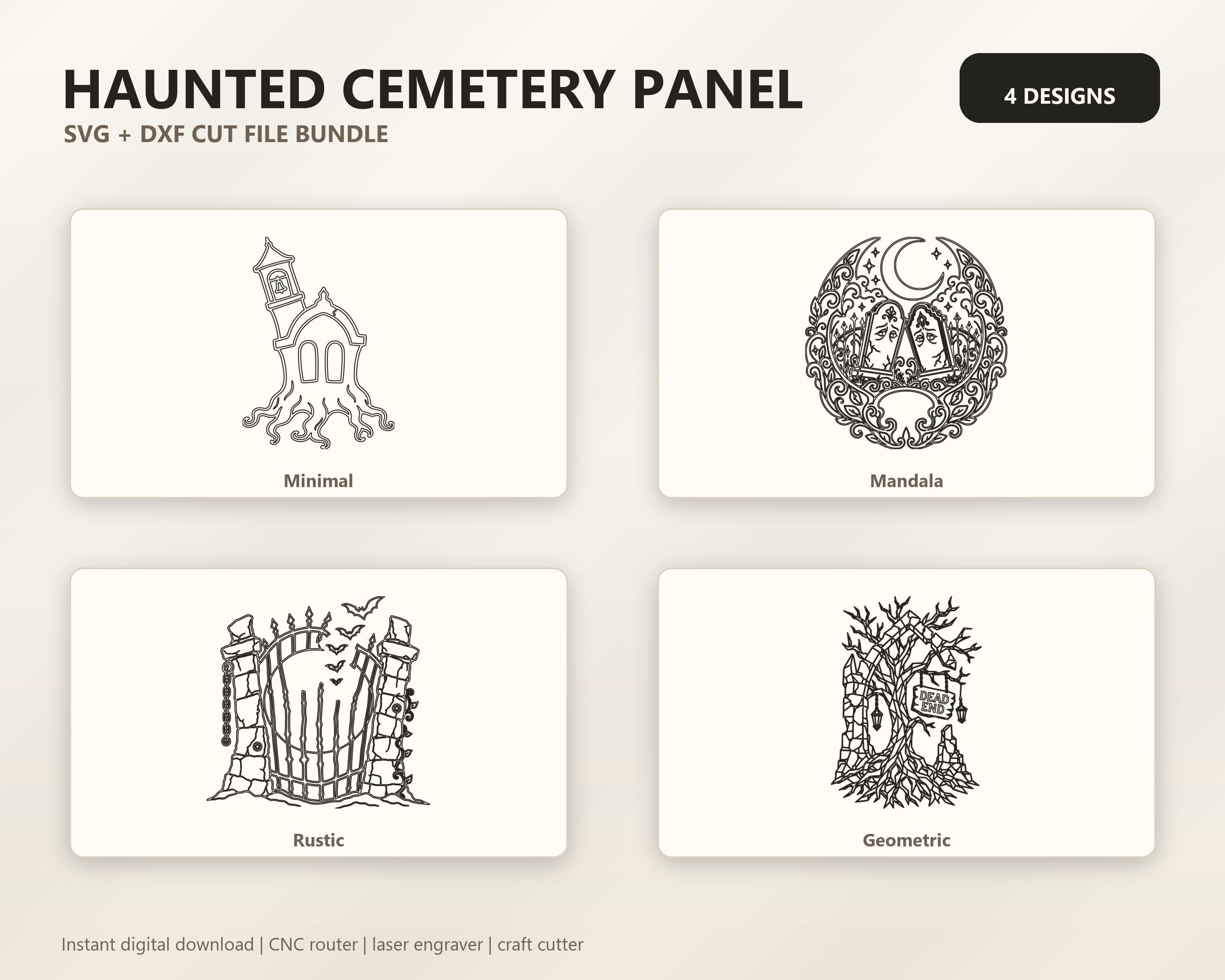 Haunted Cemetery Panel SVG DXF Bundle, 4 CNC Laser Cut Files image 6
