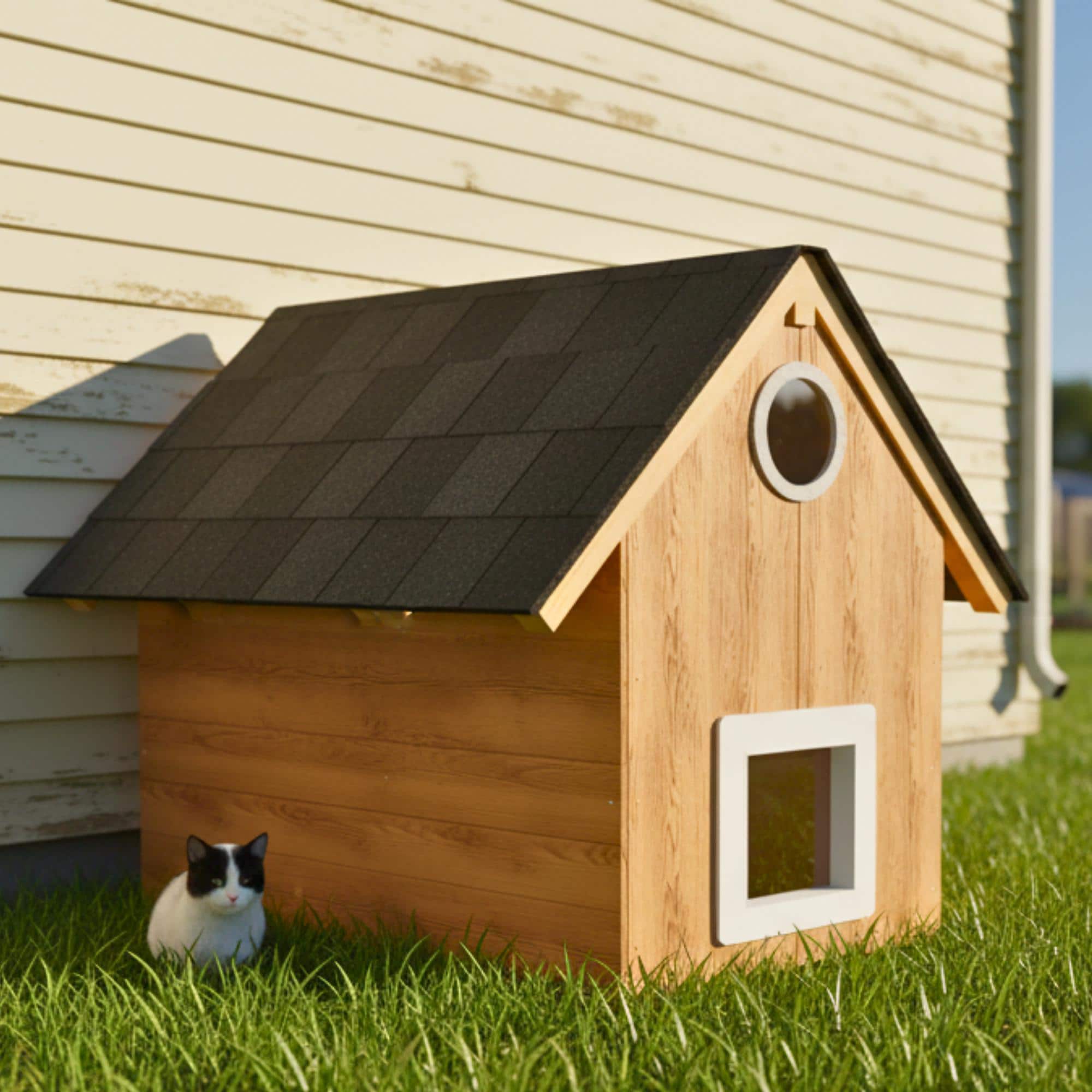 Outdoor Cat Shelter Plans – Loft Design with Sky Windows – DIY Feral & Pet Cat House PDF Digital Download