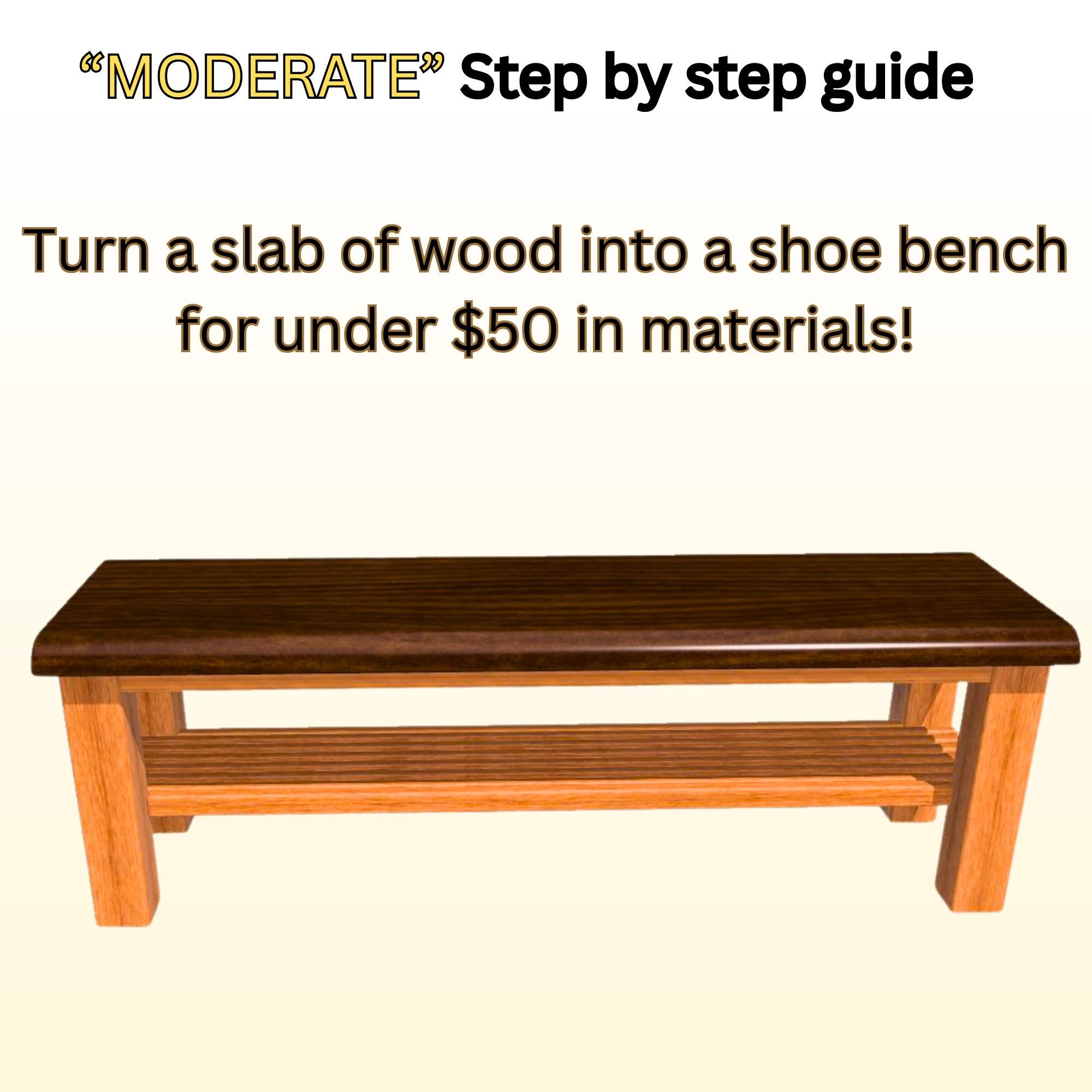 Slab Wood Shoe Bench Plans, 5-Foot Entryway Storage Bench, DIY Live Edge Style PDF Digital Download image 5