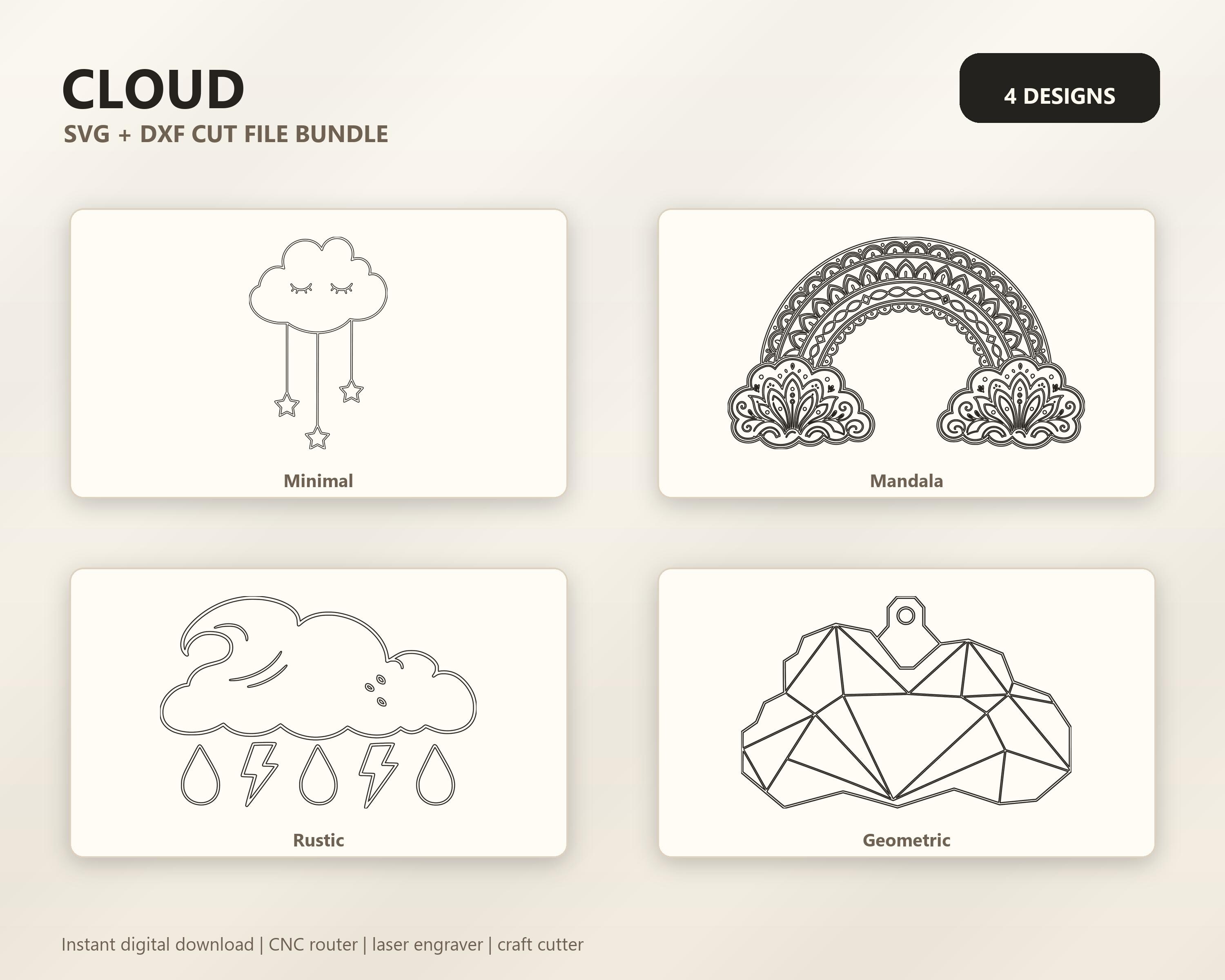 Cloud SVG DXF Bundle, 4 CNC Cut Files for Laser, Router, Glowforge, Cricut image 6