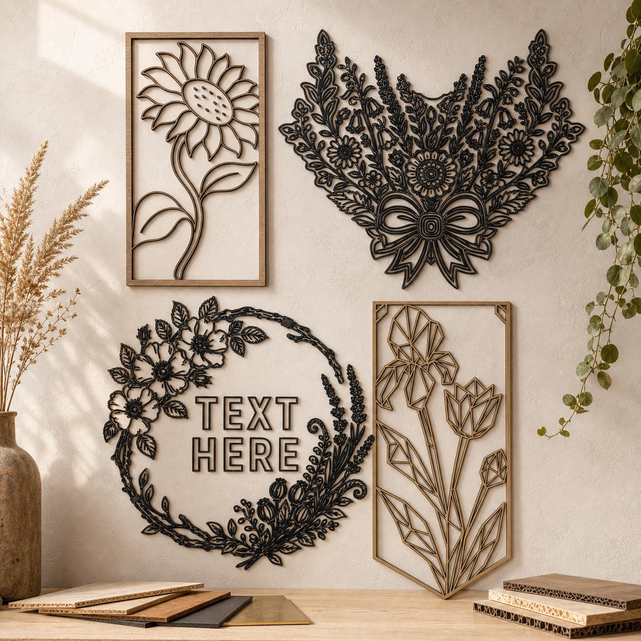 Floral Wall Art SVG DXF Bundle, 4 CNC Cut Files for Laser, Router, Glowforge, Cricut image 3
