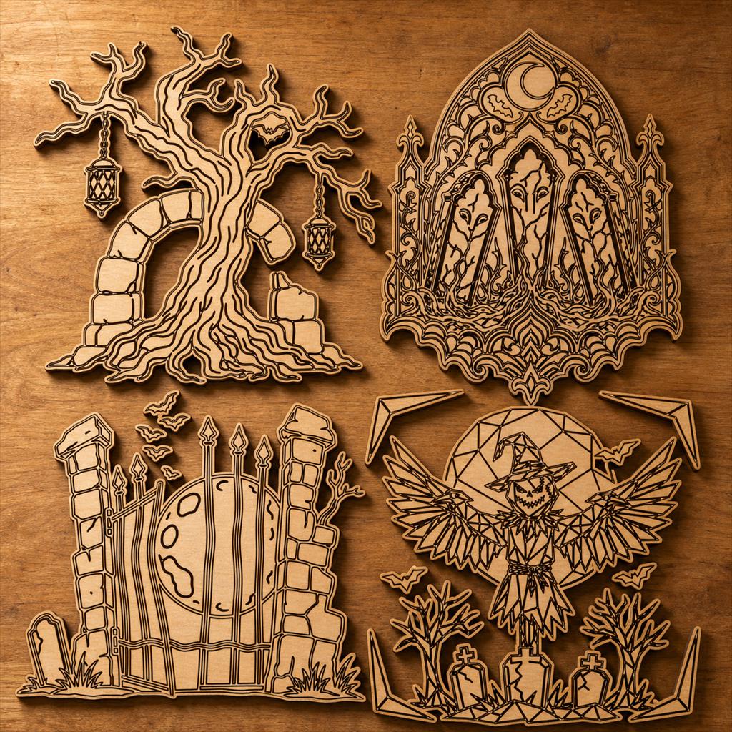 Haunted Cemetery Panel SVG DXF Bundle, 4 CNC Laser Cut Files image 2