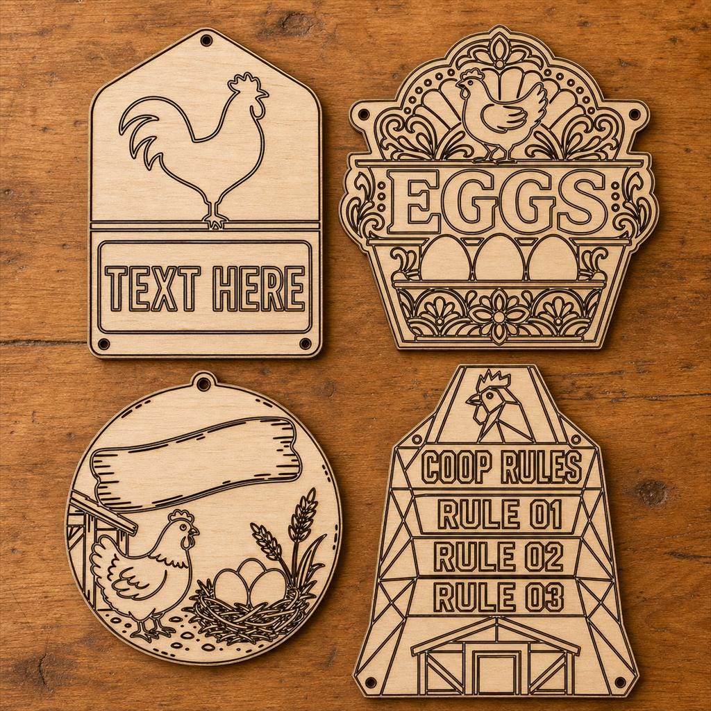 Chicken Coop Sign SVG DXF Bundle, 4 CNC Laser Cut Files image 2