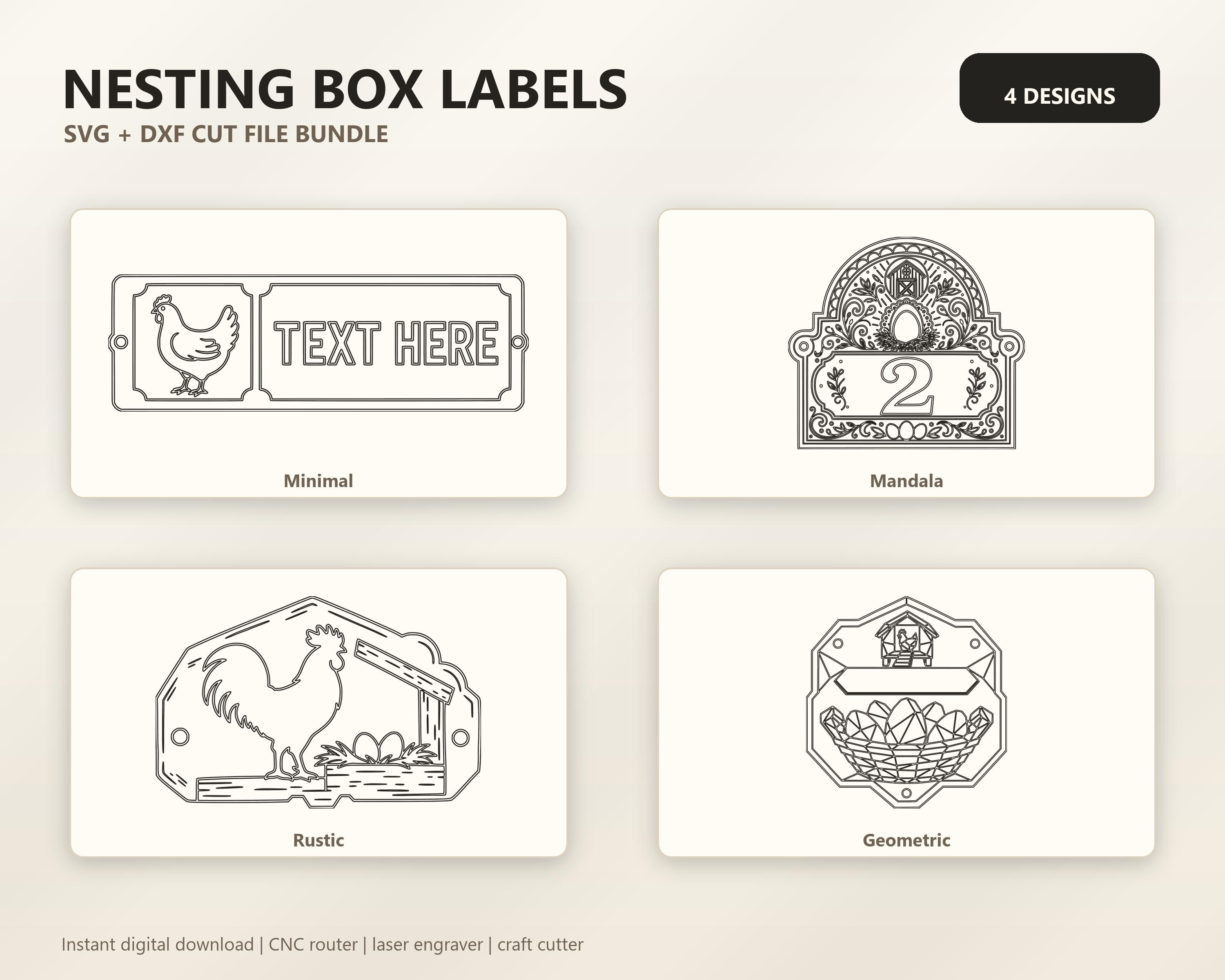 Nesting Box Labels SVG DXF Bundle, 4 CNC Cut Files for Laser, Router, Glowforge, Cricut image 6
