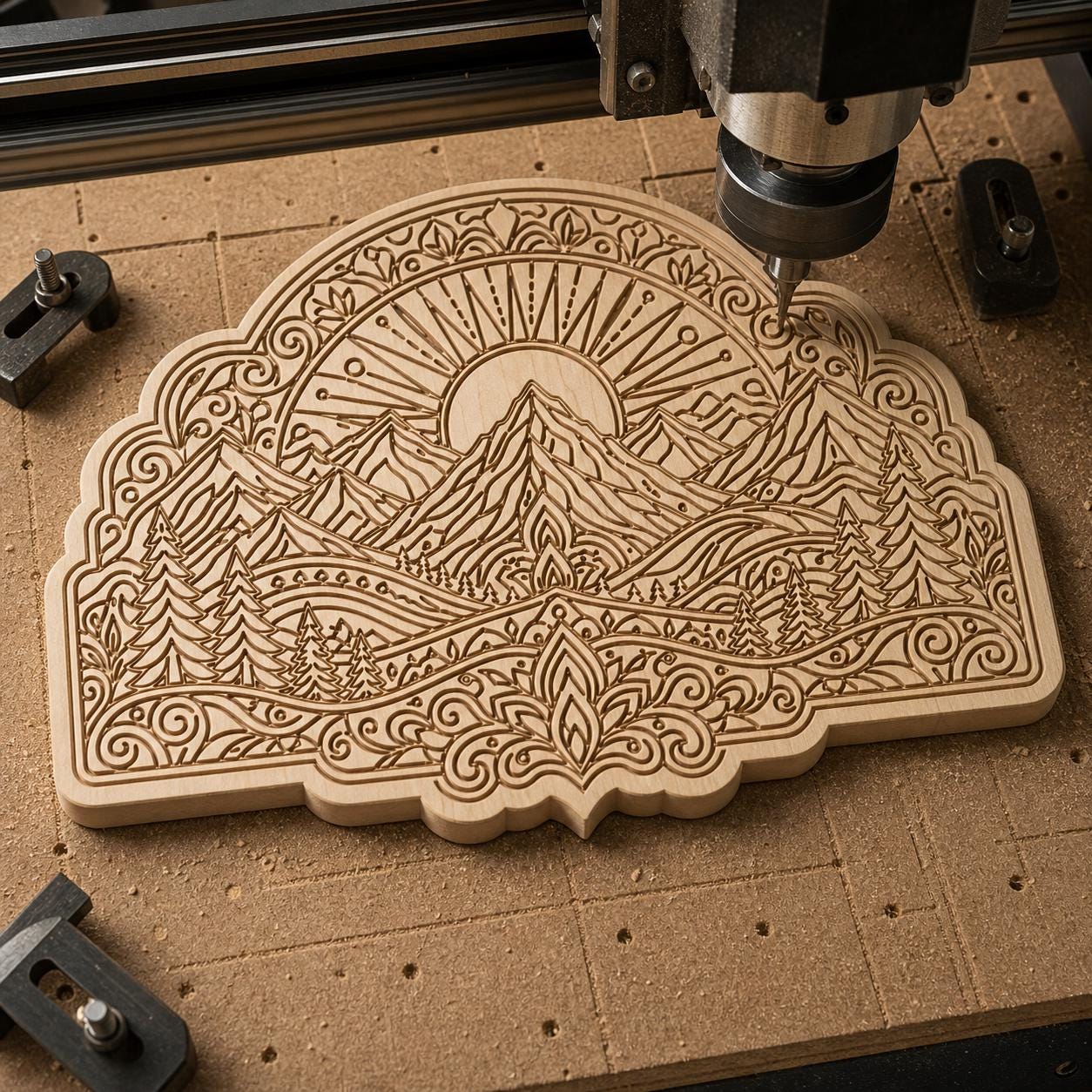 Mountain Scene Sunrise Mountain Outline Router File Bundle SVG DXF Bundle, 4 CNC Cut Files for Laser, Router, Glowforge, Cricut image 3