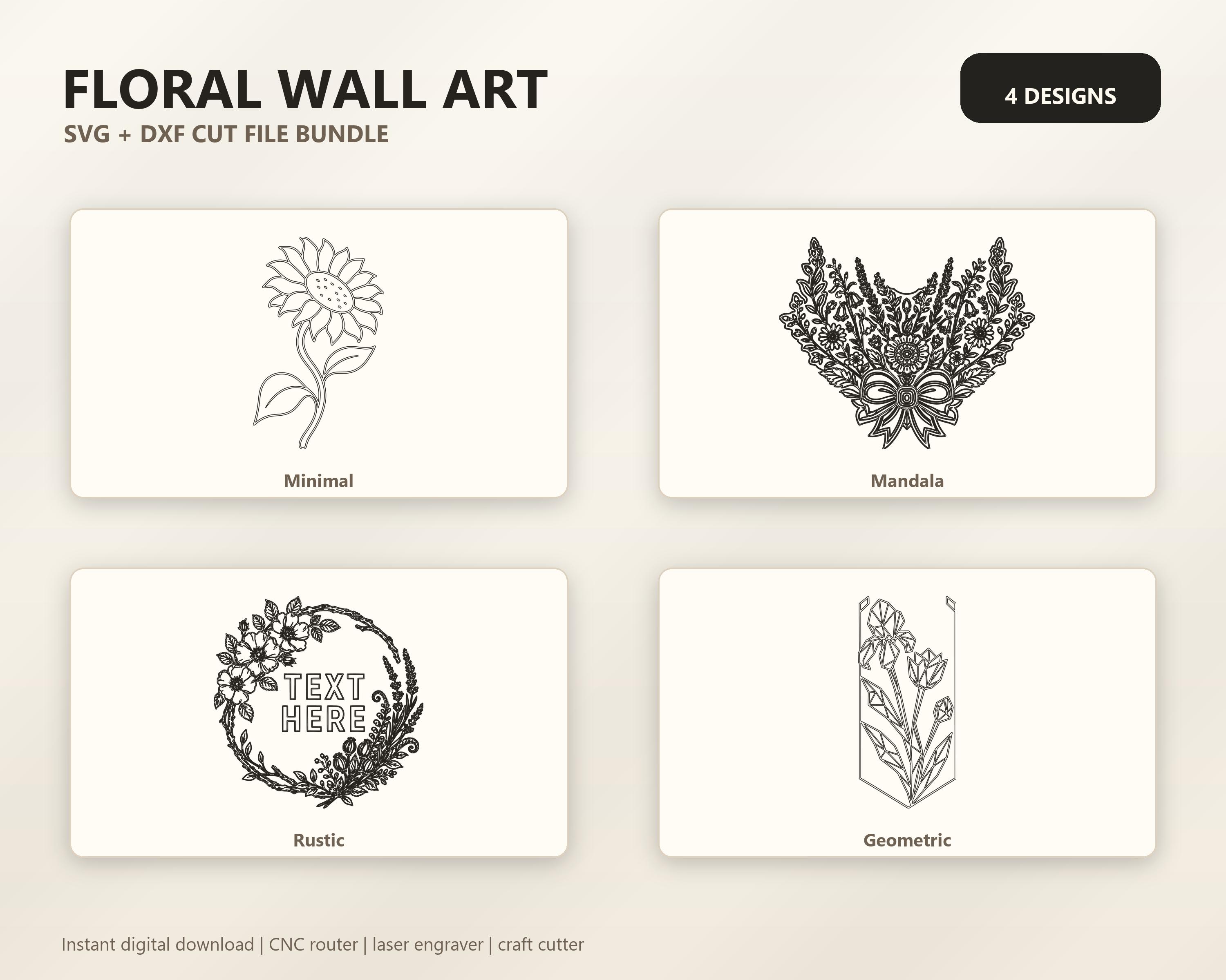 Floral Wall Art SVG DXF Bundle, 4 CNC Cut Files for Laser, Router, Glowforge, Cricut image 6