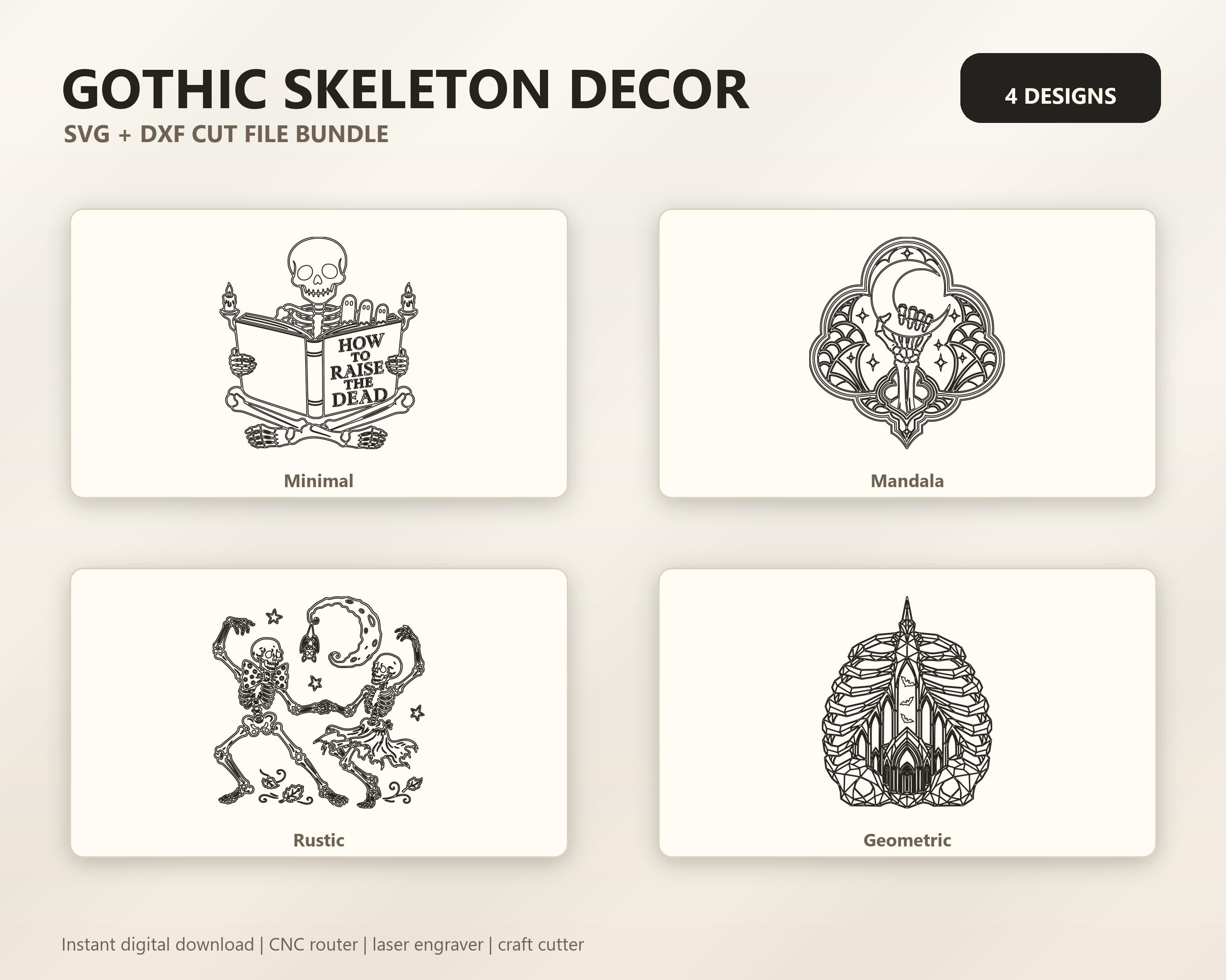 Gothic Skeleton Decor SVG DXF Bundle, 4 CNC Laser Cut Files image 6