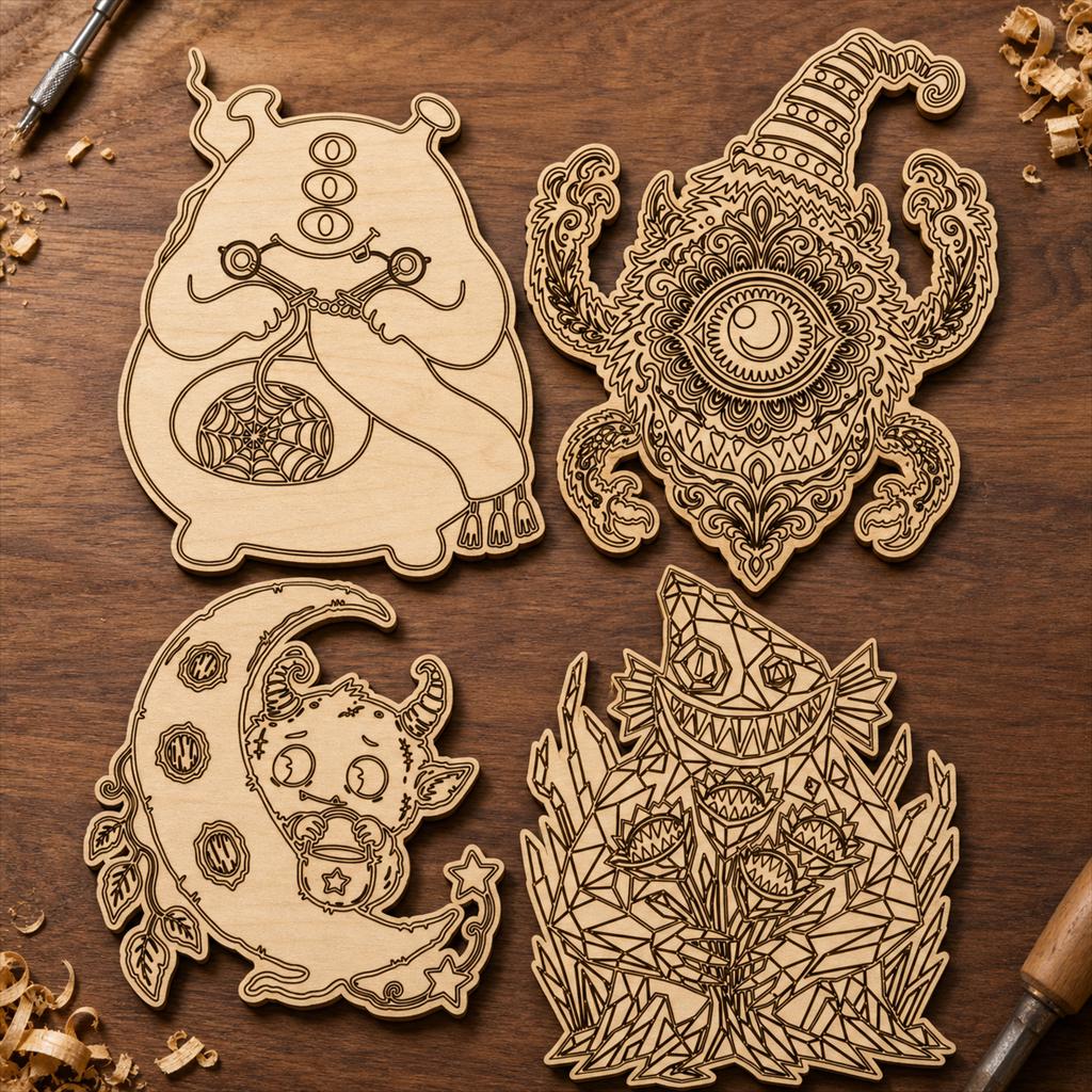 Strange Monster Portrait SVG DXF Bundle, 4 CNC Laser Cut Files image 2