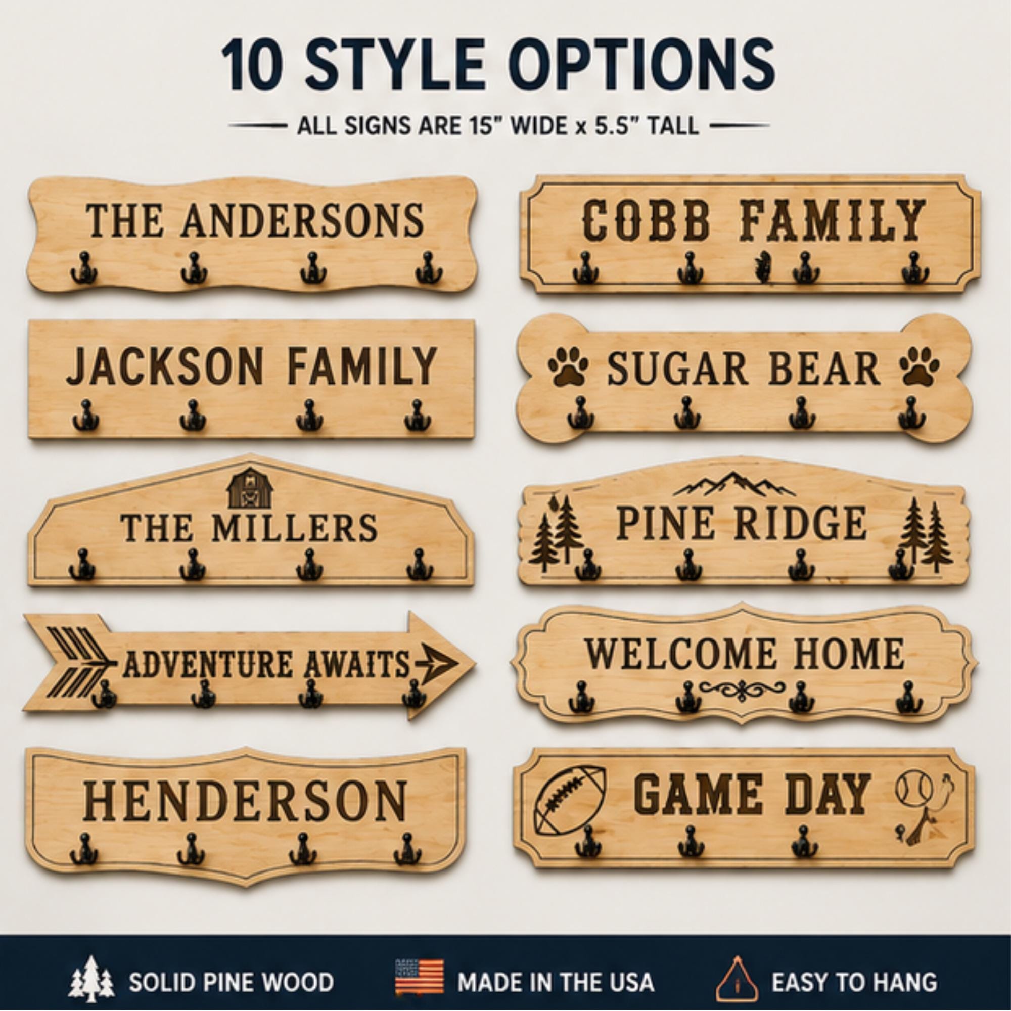 Personalized Coat Rack CNC Files – 10 Designs, Custom Name – DXF & STL Digital Download image 7