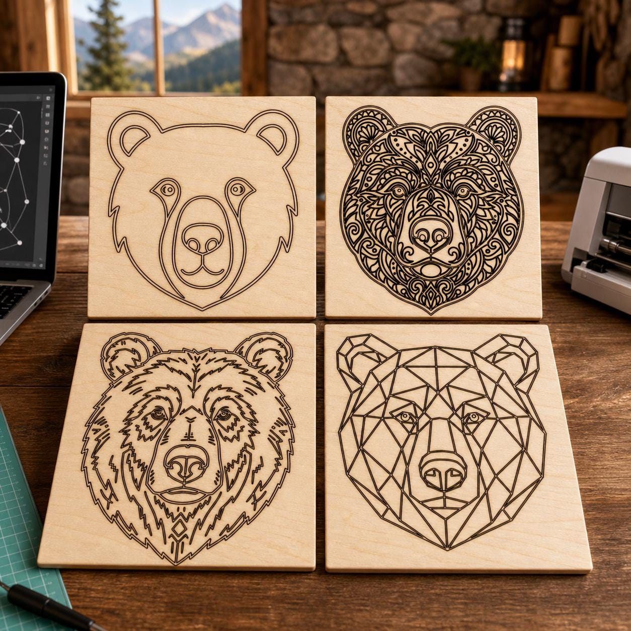 Bear Head Mountain Lodge Bear Wall Art Bundle SVG DXF Bundle, 4 CNC Cut Files for Laser, Router, Glowforge, Cricut image 3
