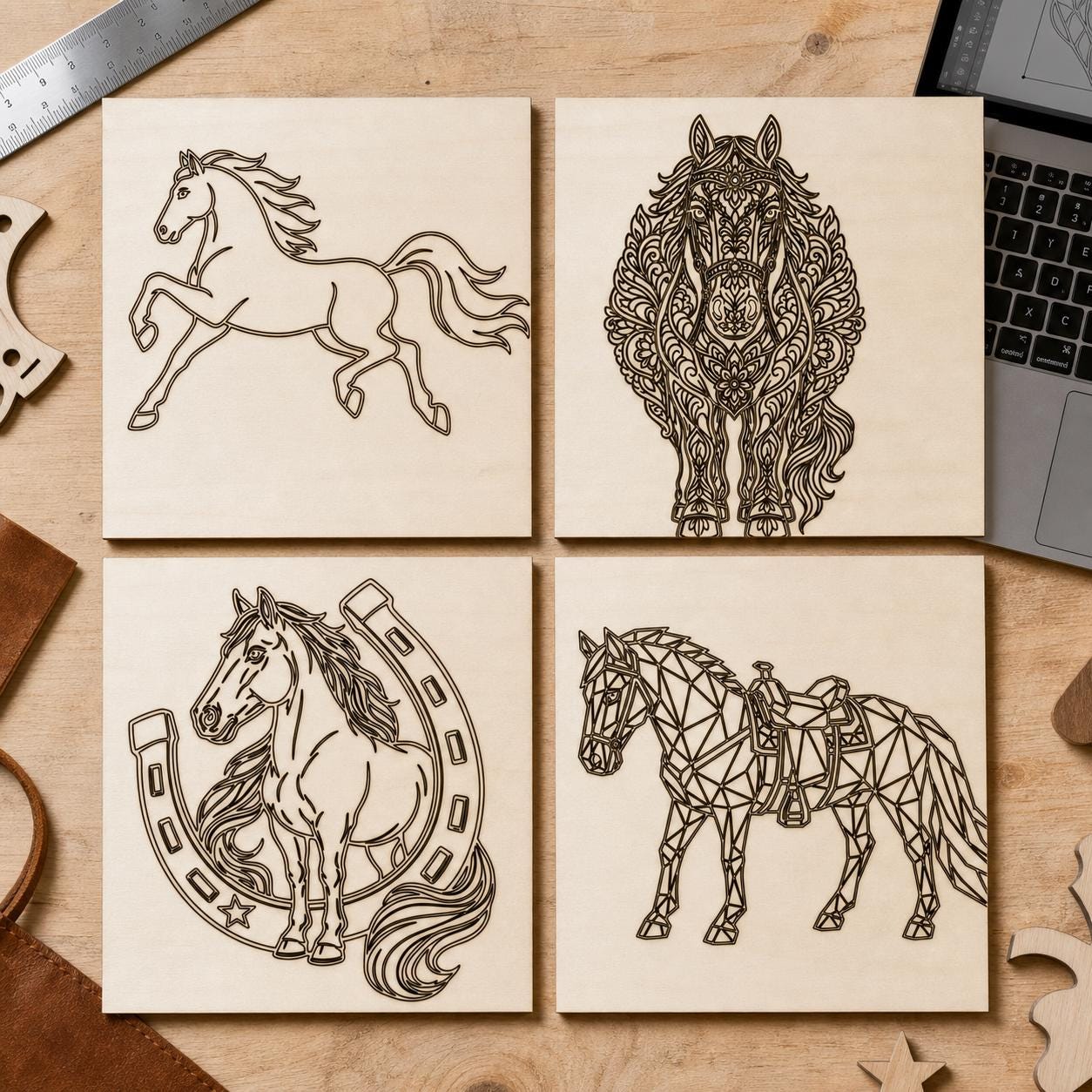 Horse SVG DXF Bundle, 4 CNC Cut Files for Laser, Router, Glowforge, Cricut image 2