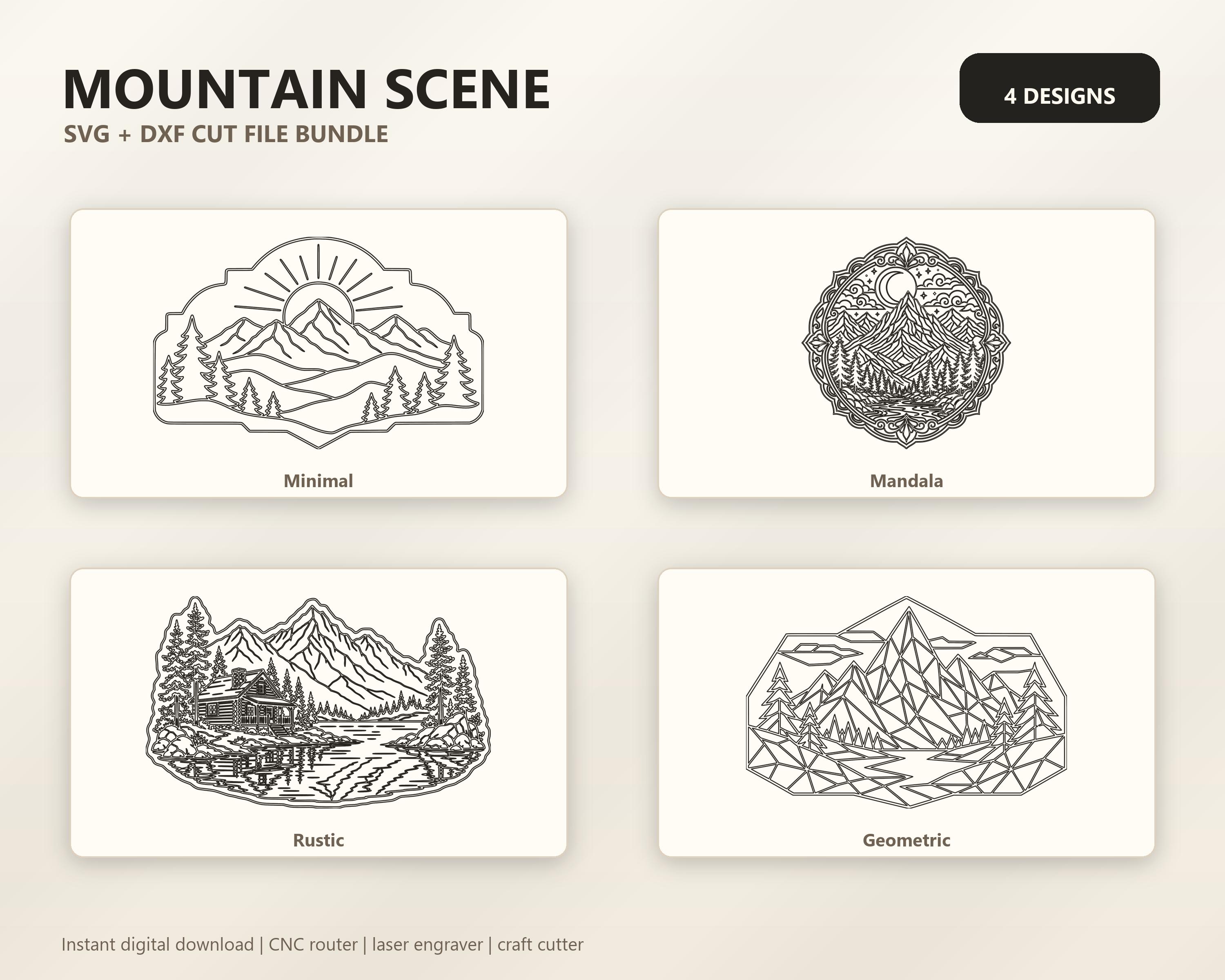 Mountain Scene SVG DXF Bundle, CNC Router and Laser Cut Wood Wall Decor Files image 3