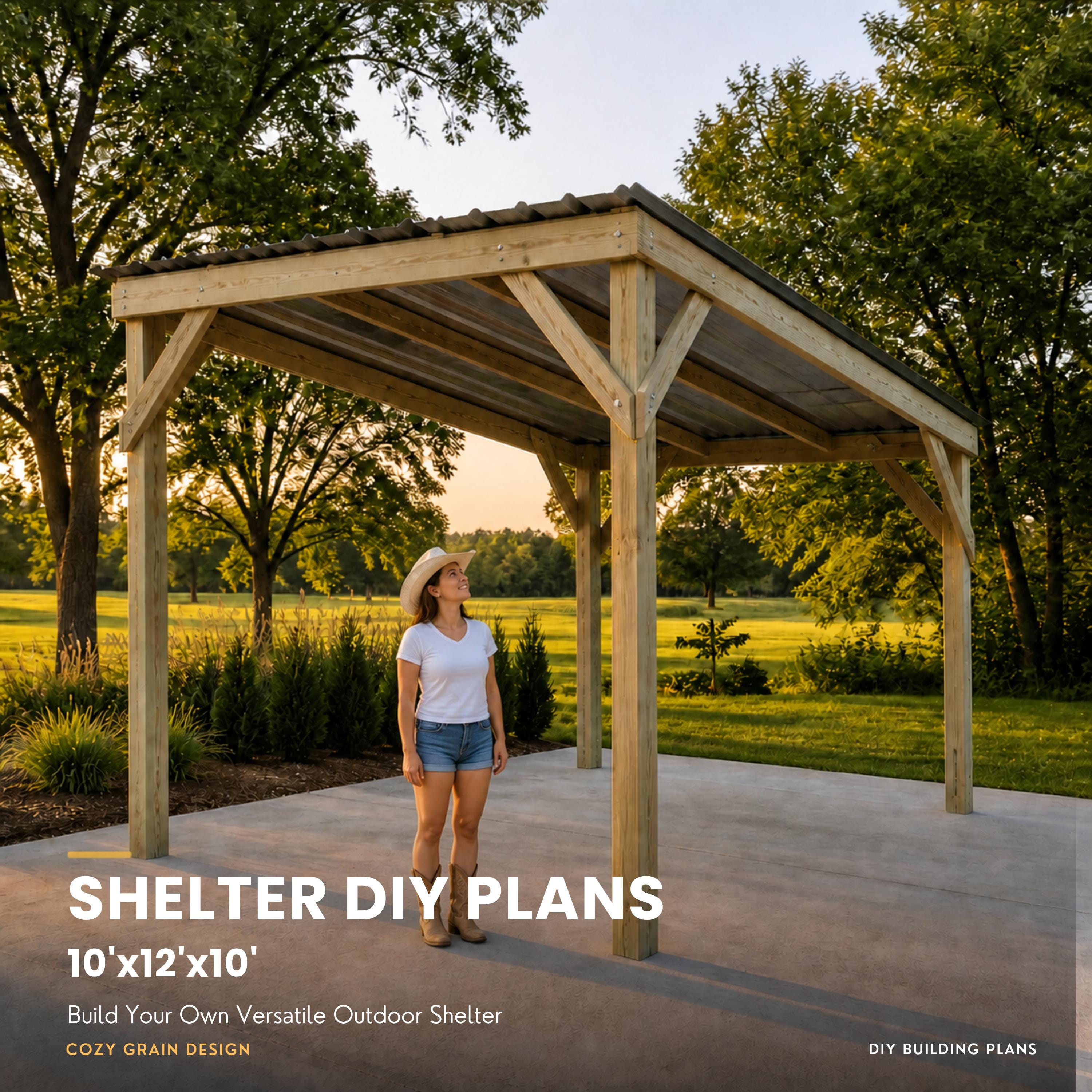 Pole Barn Plans 10x12x10 Run-In Shed, Horse Shelter and Storage Blueprint, DIY PDF Digital Download