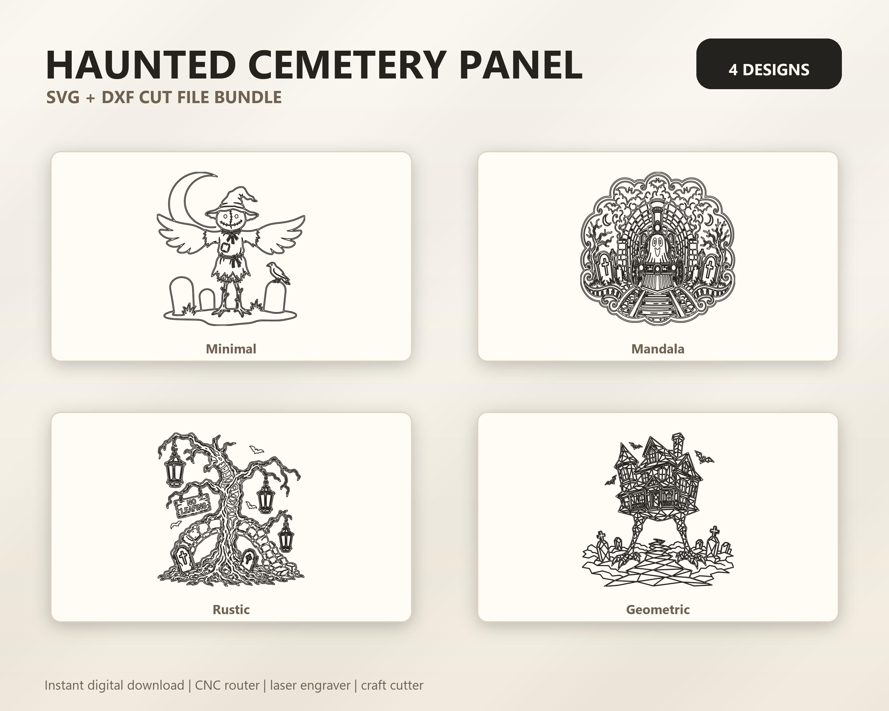 Haunted Cemetery Panel SVG DXF Bundle, 4 CNC Laser Cut Files image 6