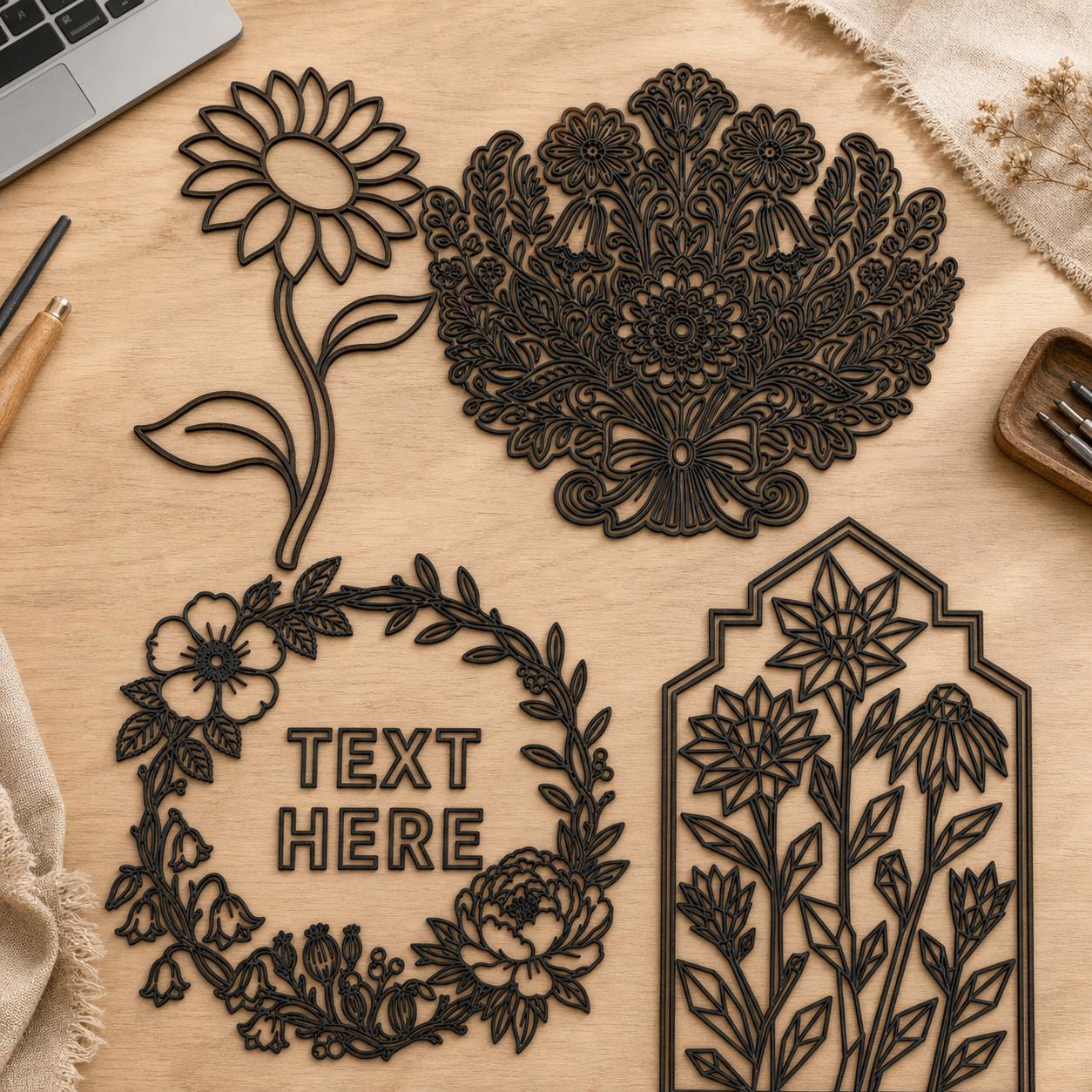 Floral Wall Art SVG DXF Bundle, 4 CNC Cut Files for Laser, Router, Glowforge, Cricut image 3