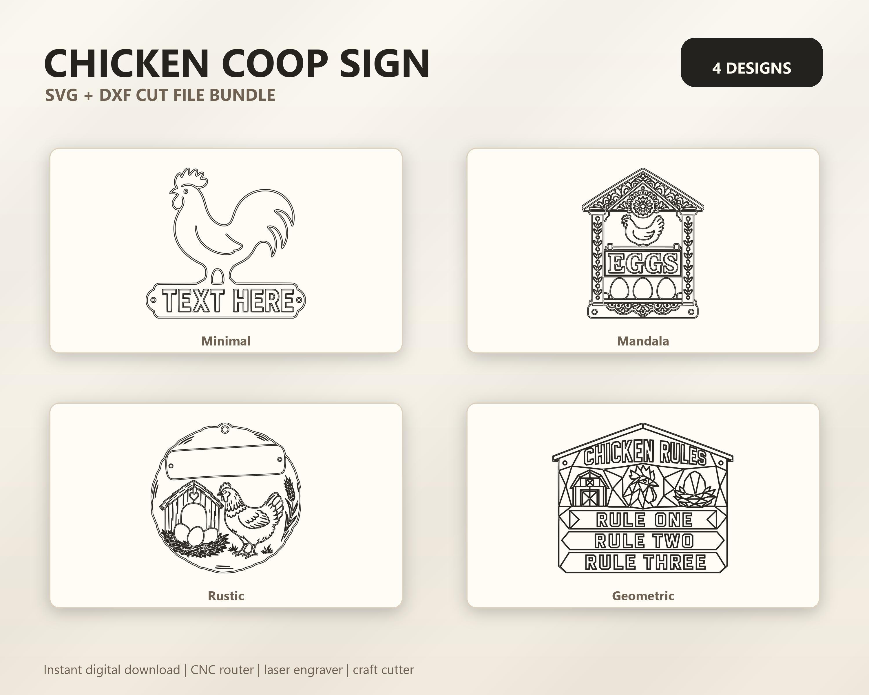 Chicken Coop Sign SVG DXF Bundle, 4 CNC Cut Files for Laser, Router, Glowforge, Cricut image 6
