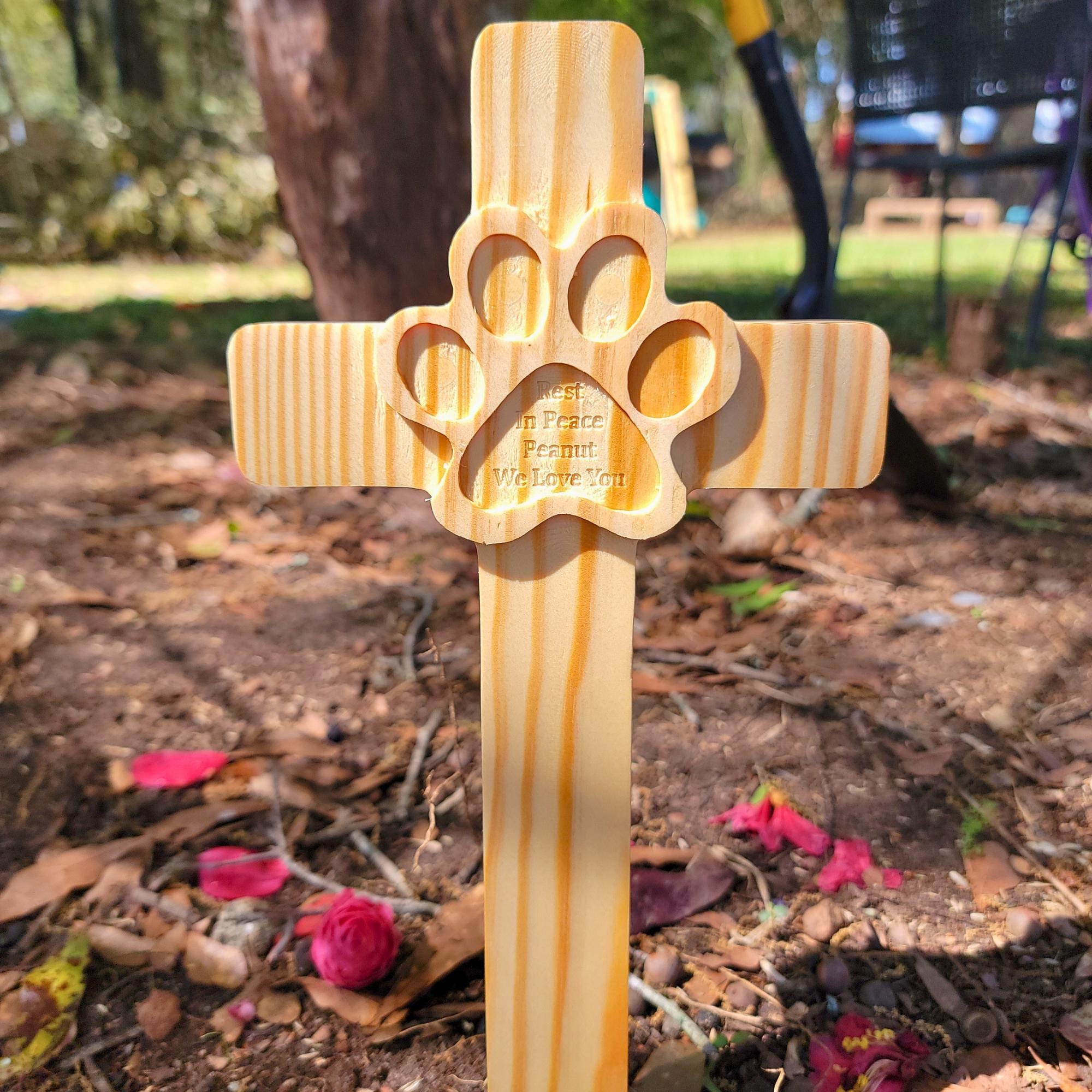 Memorial Pet Cross CNC Files, Paw Print and Custom Text, DXF and STL Digital Download