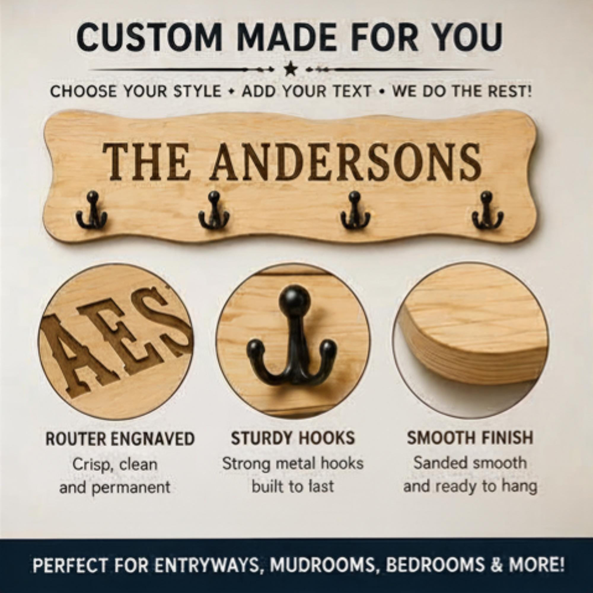 Personalized Coat Rack CNC Files – 10 Designs, Custom Name – DXF & STL Digital Download image 5