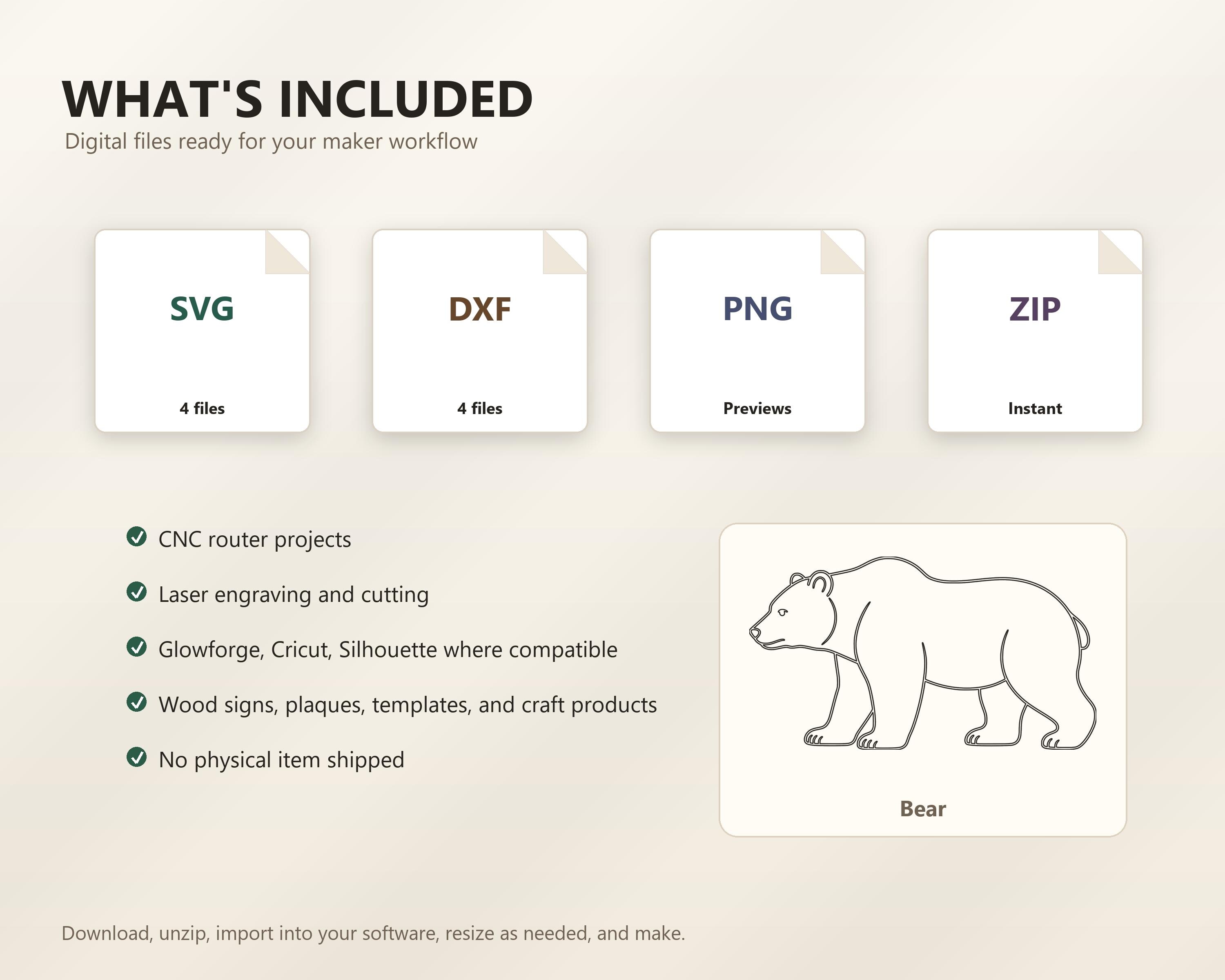 Bear SVG DXF Bundle, 4 CNC Router and Laser Cut Files image 5