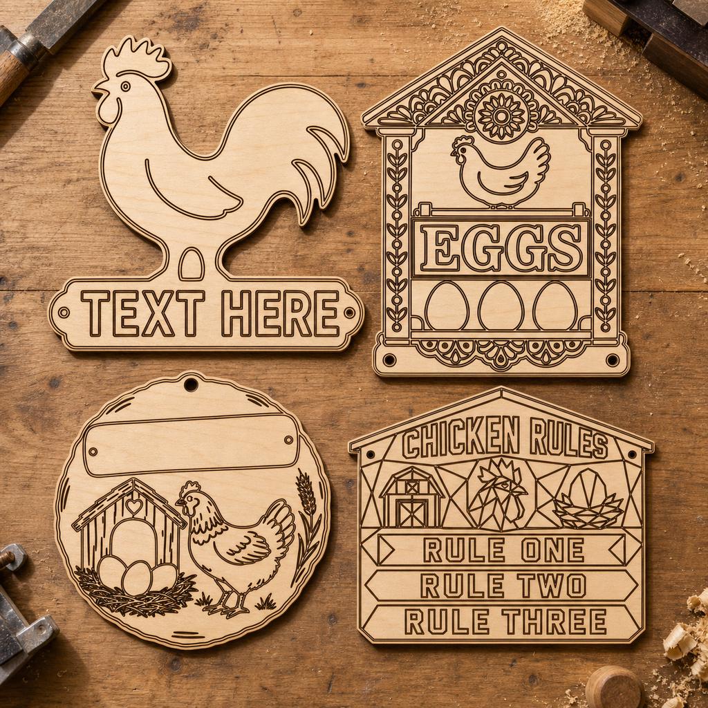 Chicken Coop Sign SVG DXF Bundle, 4 CNC Cut Files for Laser, Router, Glowforge, Cricut image 2