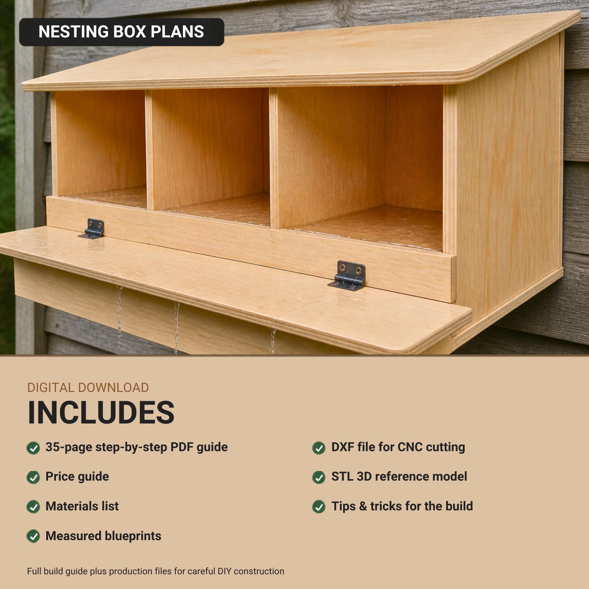 Roll Out Nesting Box Plans, Three-Bay Chicken Coop Guide with Blueprints, CNC and STL Files image 3