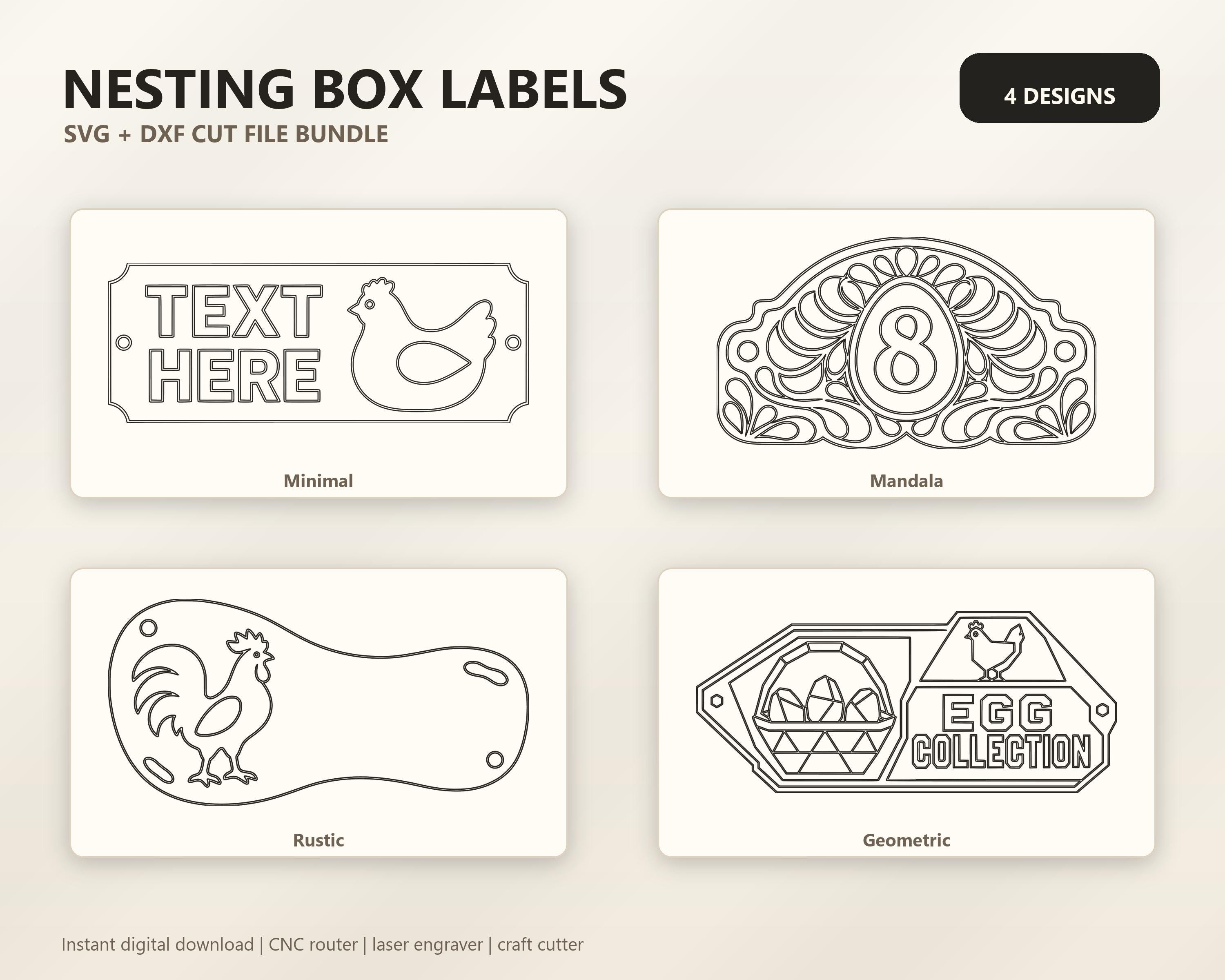 Nesting Box Labels SVG DXF Bundle, 4 CNC Cut Files for Laser, Router, Glowforge, Cricut image 6