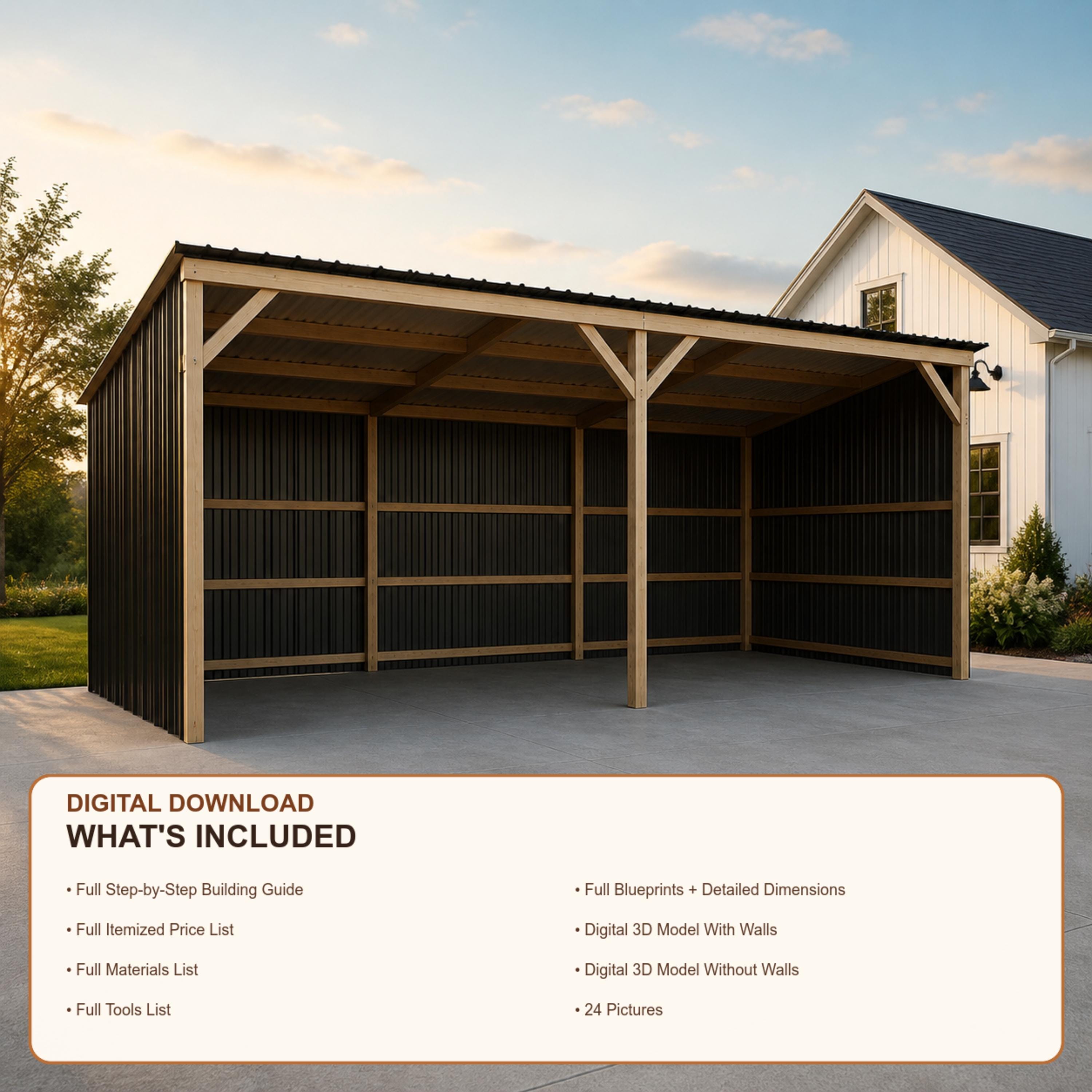 Pole Barn Plans 20x12x10 Run-In Shed, Horse Shelter and Storage Blueprint, DIY PDF Digital Download image 3