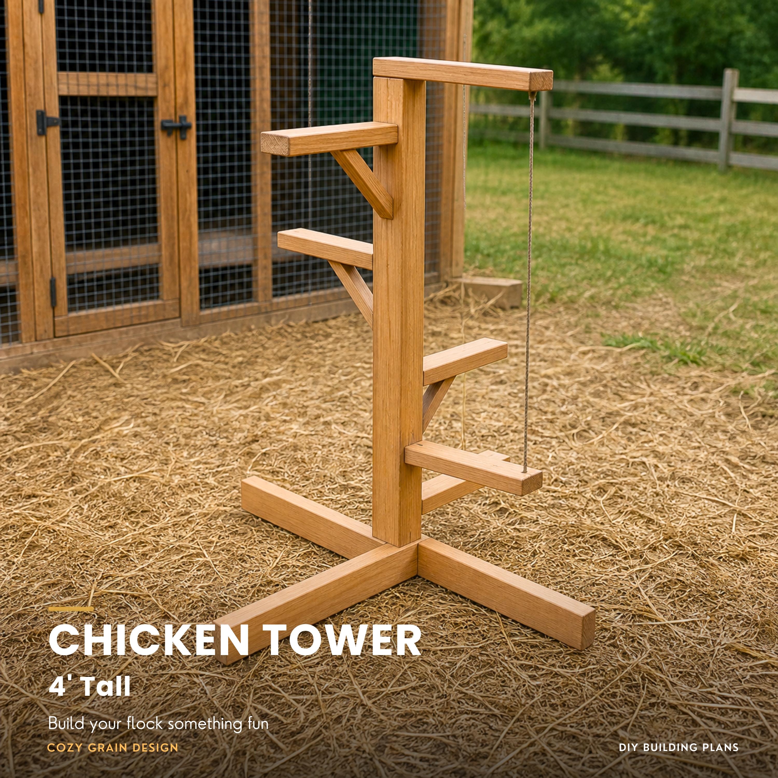 Chicken Tower Plans 4-Foot, Coop Enrichment Perch with Swing, Bored Hens No More DIY PDF Download