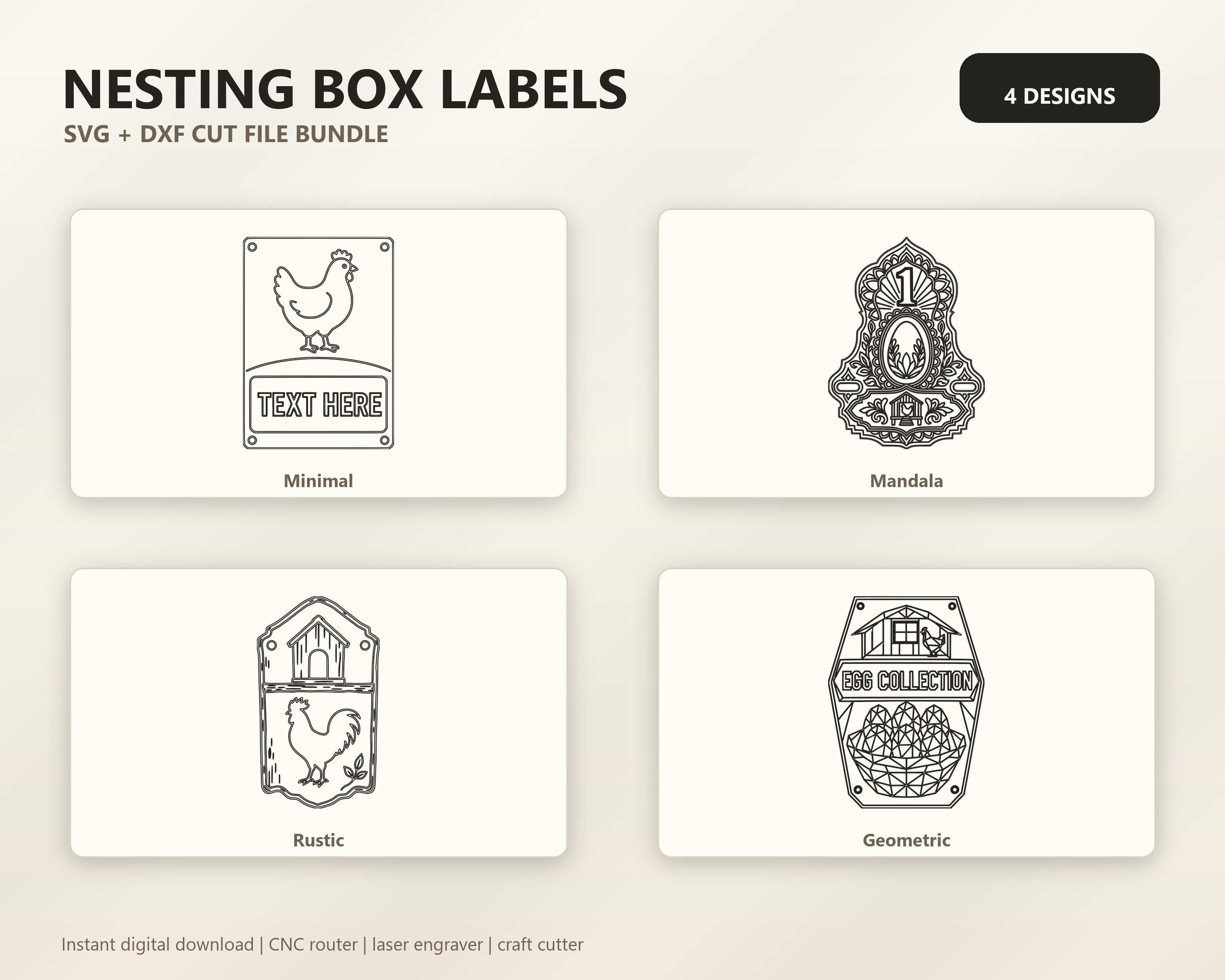 Nesting Box Labels SVG DXF Bundle, 4 CNC Laser Cut Files image 6