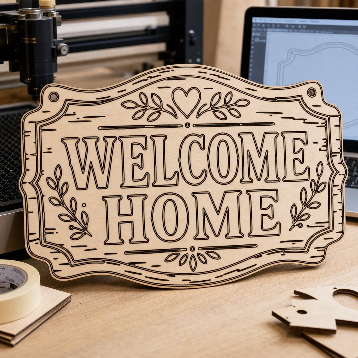 Welcome Home Sign Nursery and Kids Room Digital Design Set SVG DXF Bundle, 4 CNC Cut Files for Laser, Router, Glowforge, Cricut