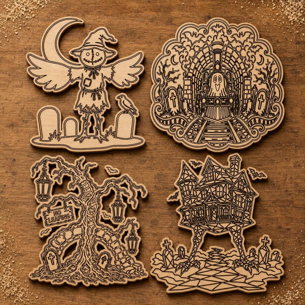 Haunted Cemetery Panel SVG DXF Bundle, 4 CNC Laser Cut Files image 2