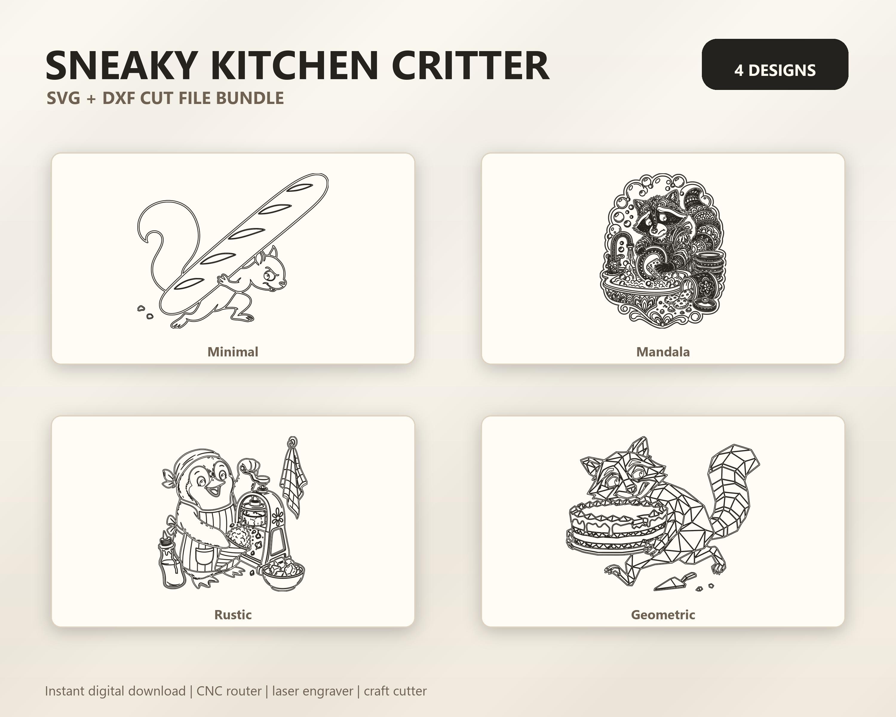 Sneaky Kitchen Critter SVG DXF Bundle, 4 Funny Kitchen CNC Designs for Magnets, Stickers, Oven Mitts image 6