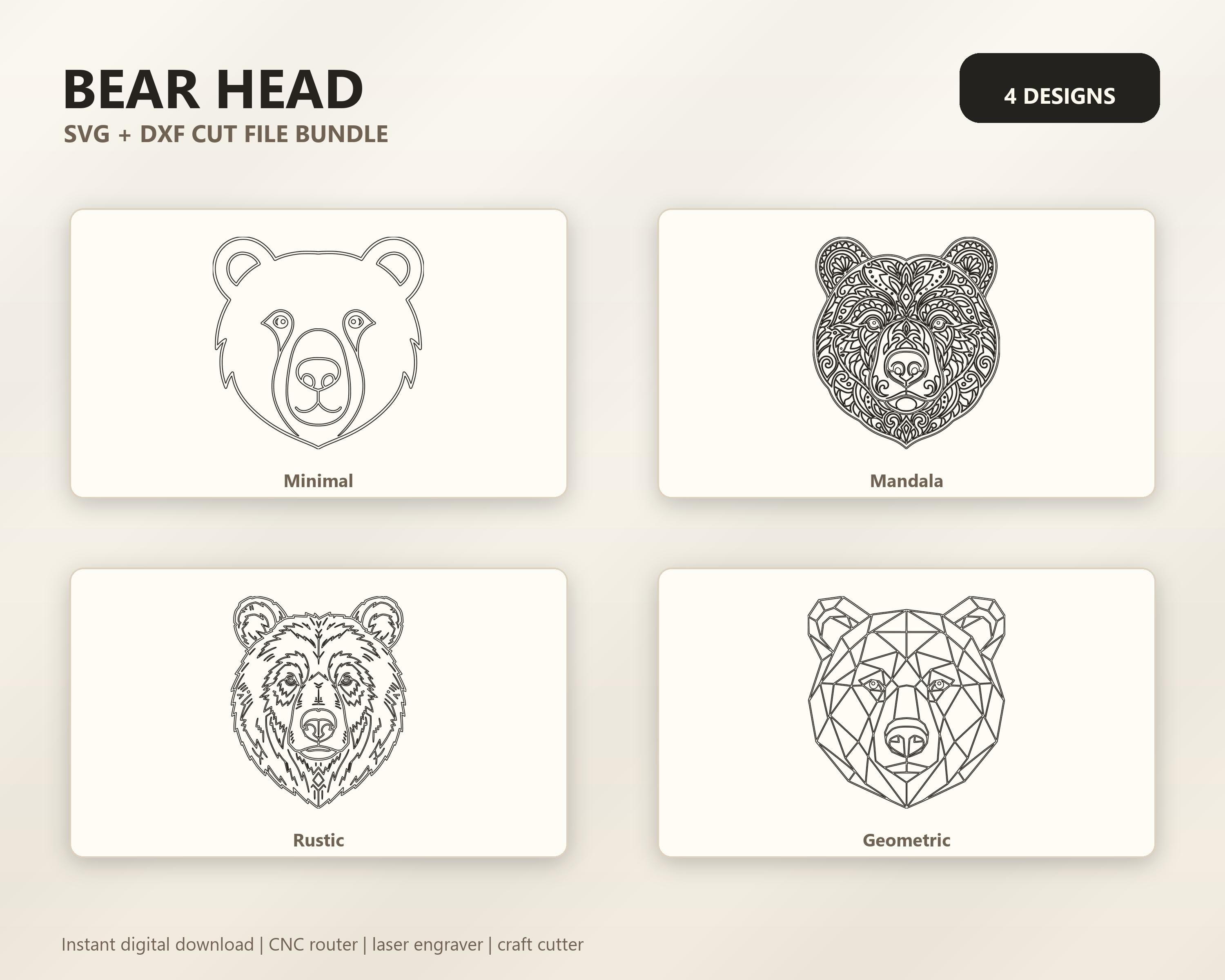 Bear Head Mountain Lodge Bear Wall Art Bundle SVG DXF Bundle, 4 CNC Cut Files for Laser, Router, Glowforge, Cricut image 6