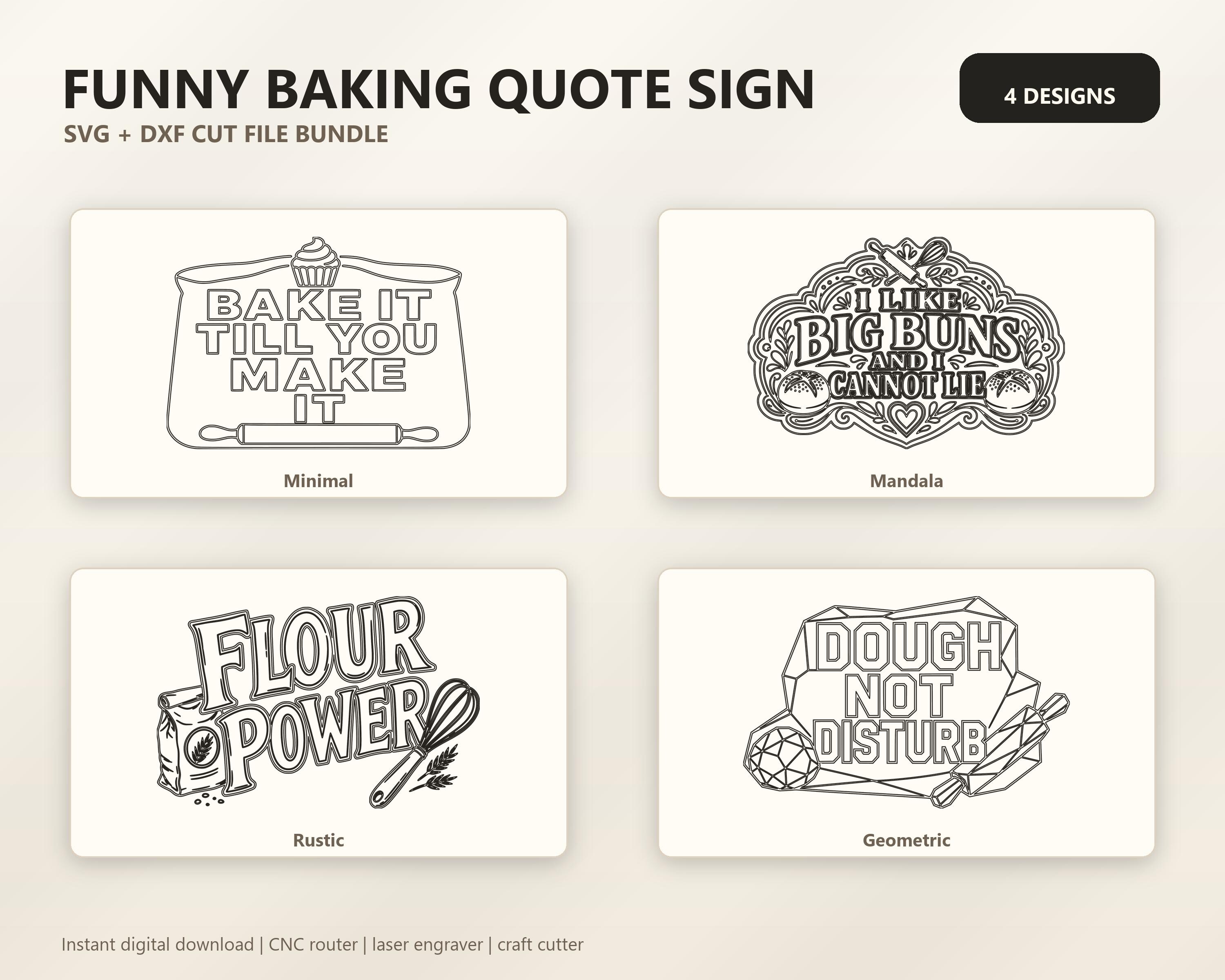 Funny Baking Quote Sign SVG DXF Bundle, 4 Funny Kitchen CNC Designs for Magnets, Stickers, Oven Mitts image 6