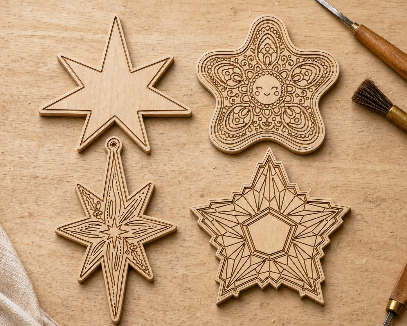 Star SVG DXF Bundle, 4 CNC Router and Laser Cut Wood Star Designs image 3