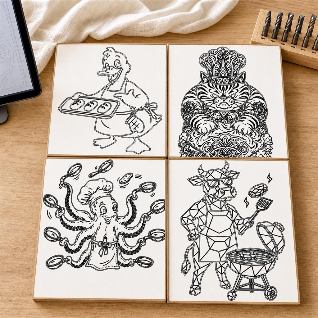 Funny Animal Chef SVG DXF Bundle, 4 Funny Kitchen CNC Designs for Magnets, Stickers, Oven Mitts image 2