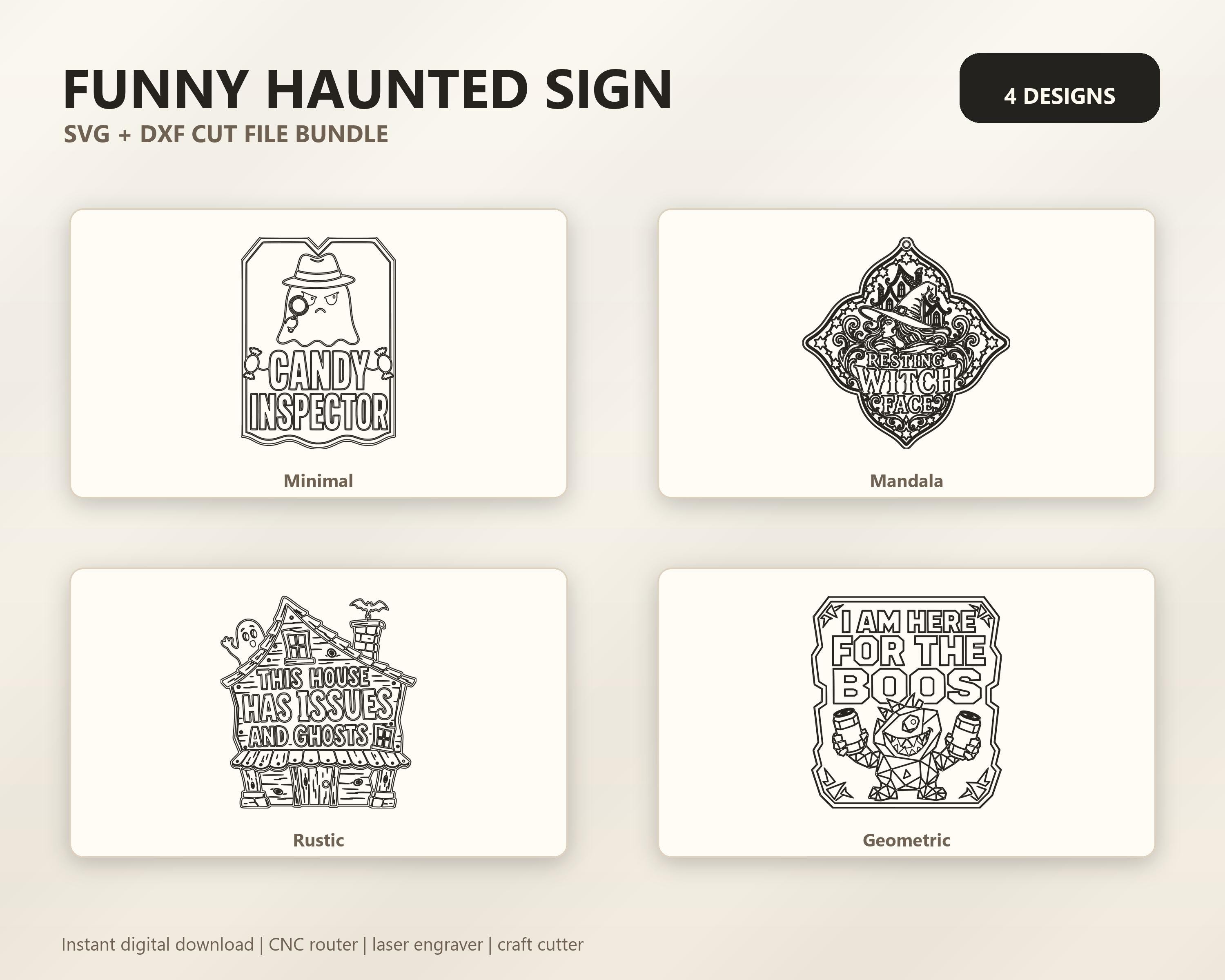 Funny Haunted Sign SVG DXF Bundle, 4 CNC Laser Cut Files image 6